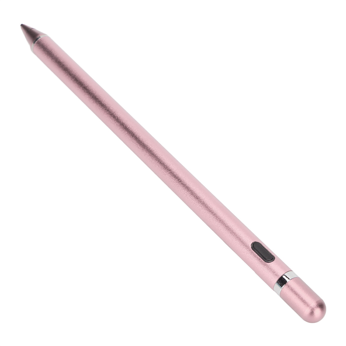 Ein roségoldener Stift auf weißem Hintergrund. Es ist ein schlankes, minimalistisches Design.
