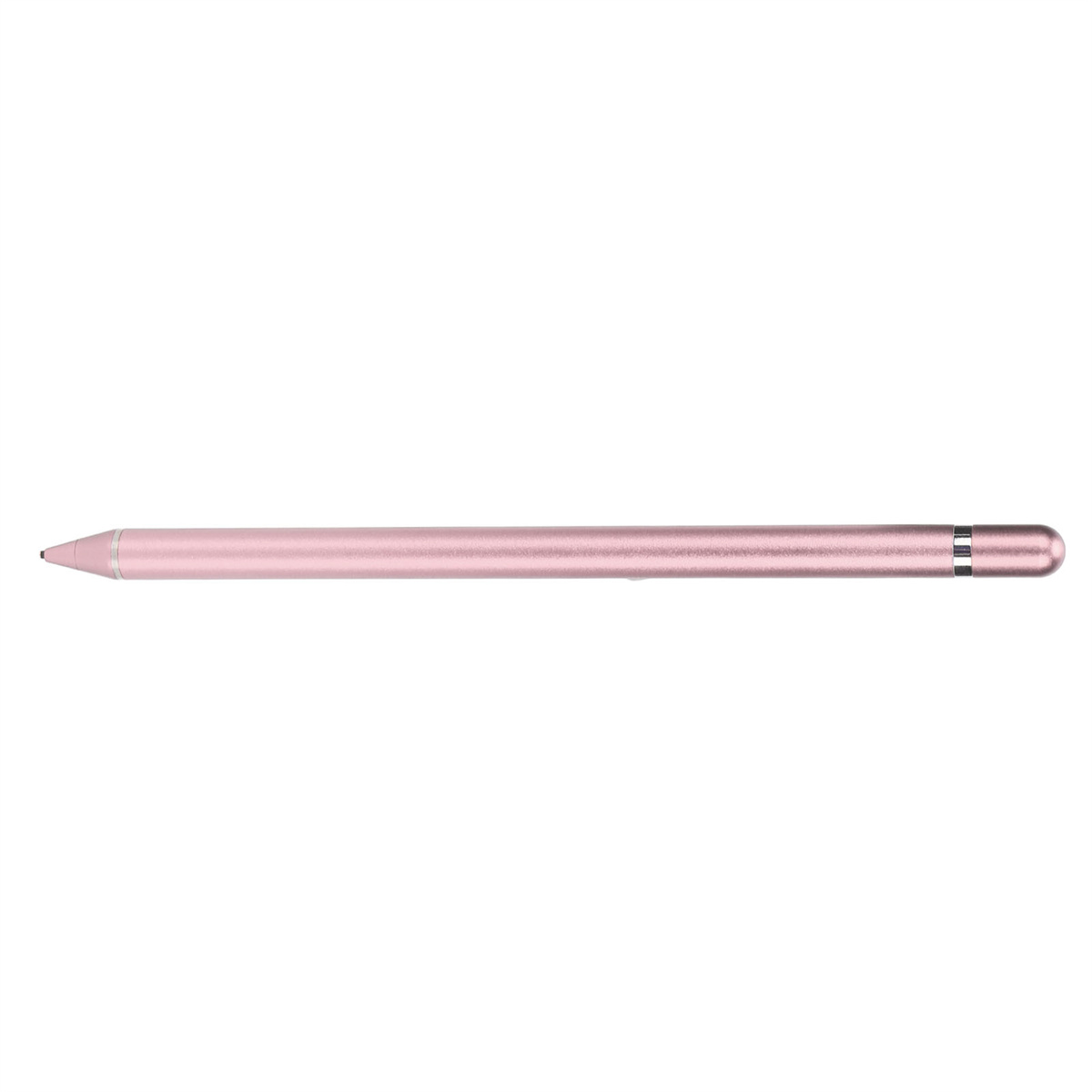 Ein rosa Stift liegt auf weißem Hintergrund. Der Stift ist glatt und schlank.