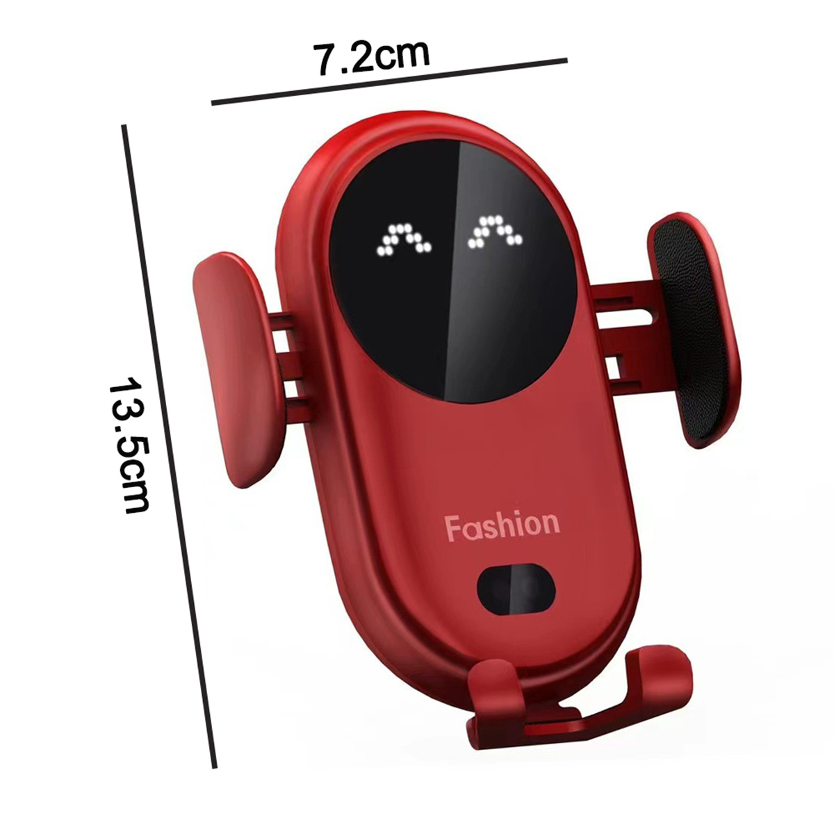 Roter Autotelefonhalter mit einem lächelnden Gesicht auf dem Bildschirm.