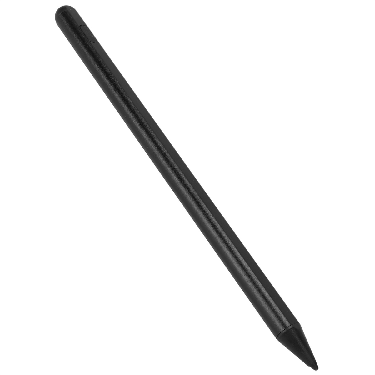 Ein schwarzer Stift auf weißem Hintergrund. Es ist ein schlankes, langes, dünnes und verjüngtes Design.