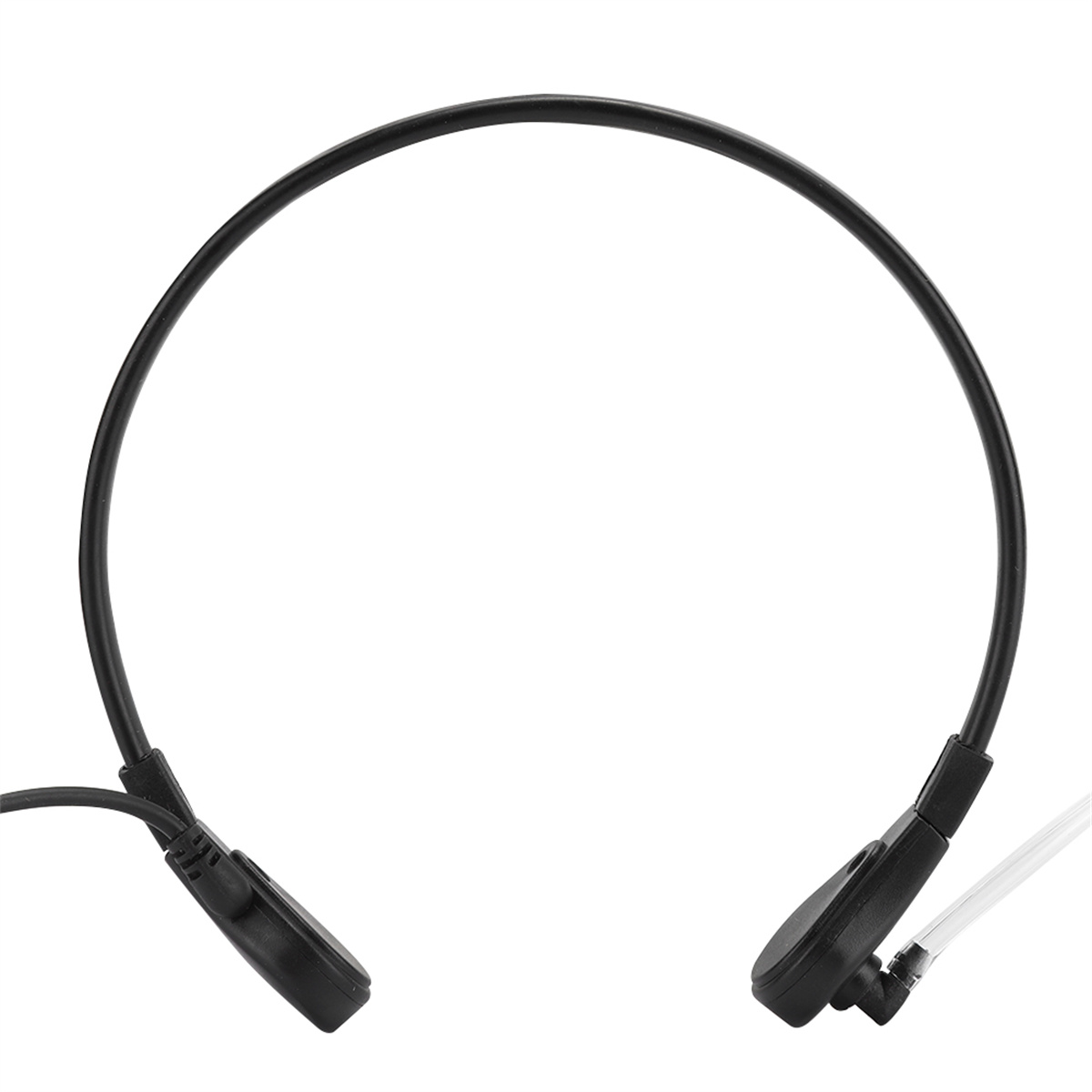 Schwarzes Over-the-Head-Headset mit flexiblem Bügelmikrofon und Anschlusskabel.