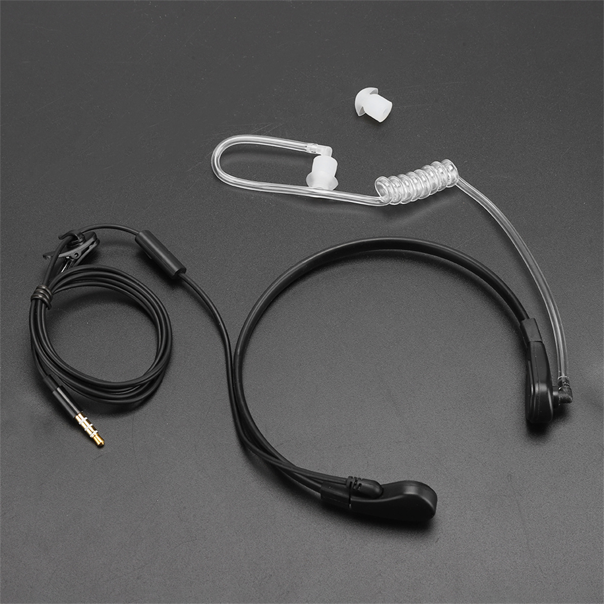Headset mit einem Ohrhörer und einem Mikrofon sowie einem Kabel.