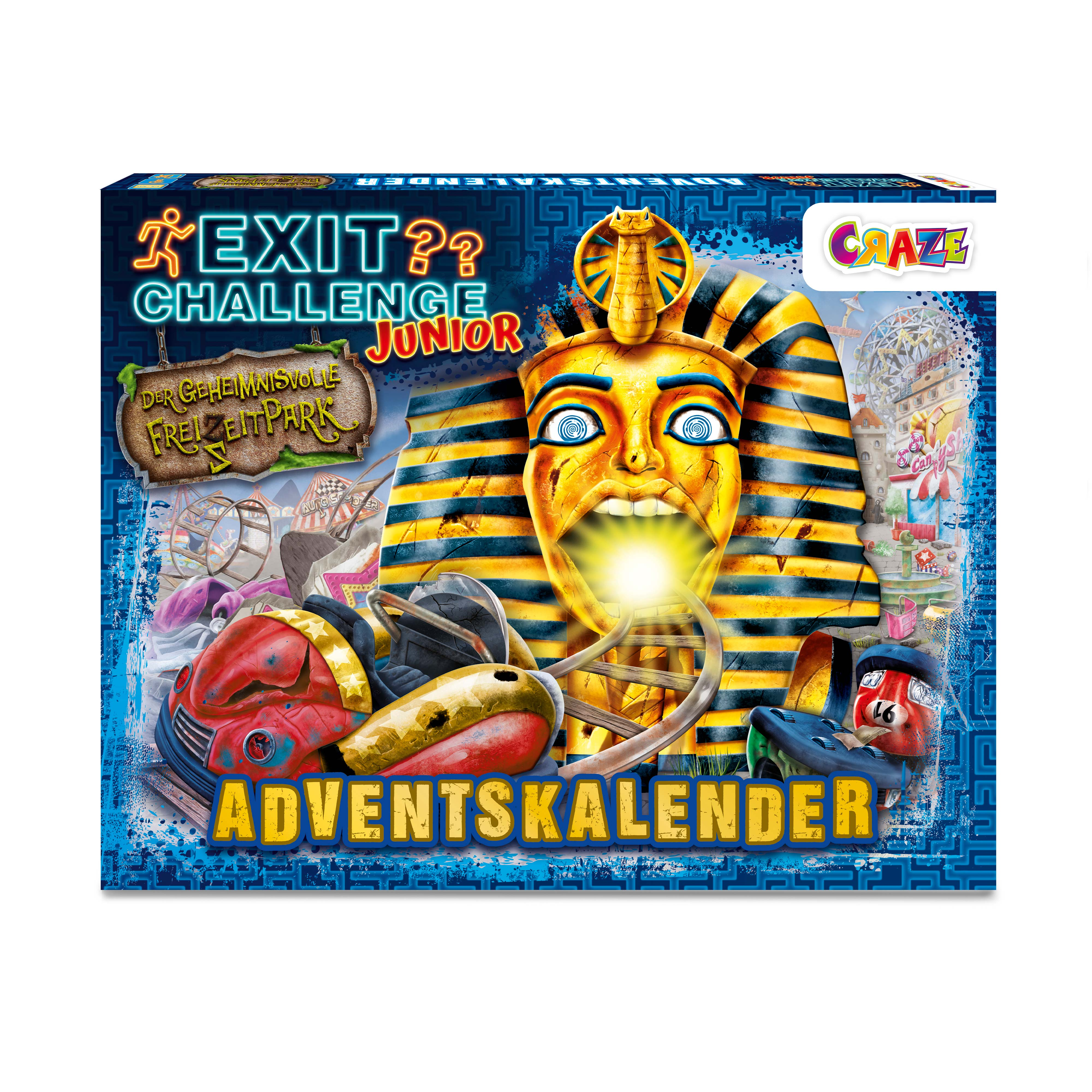 Brettspiel in einer Box mit ägyptischem Thema. Auf der Box steht EXIT Challenge Junior.