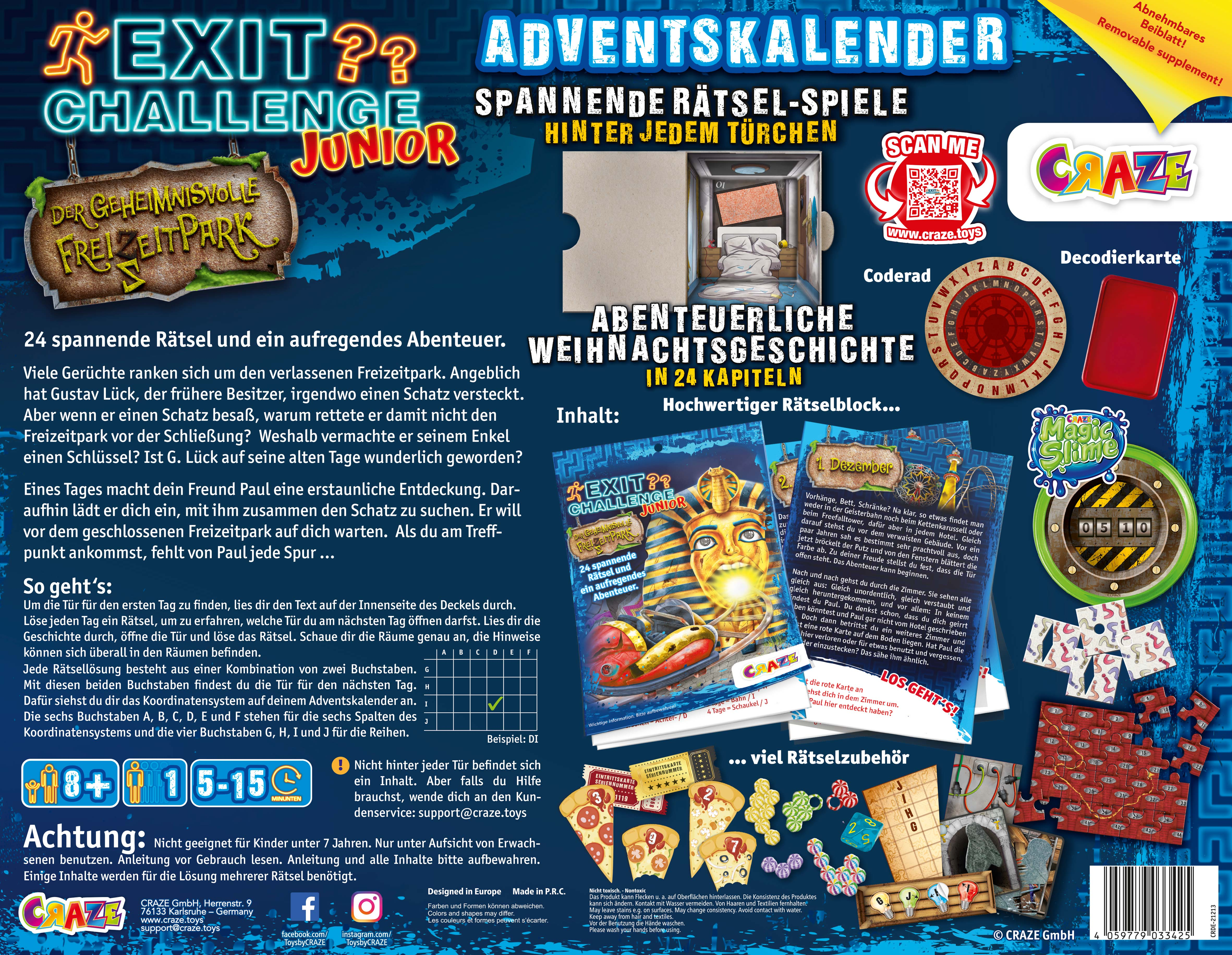 Adventskalender-Spielbox mit Tür und Puzzlethema.