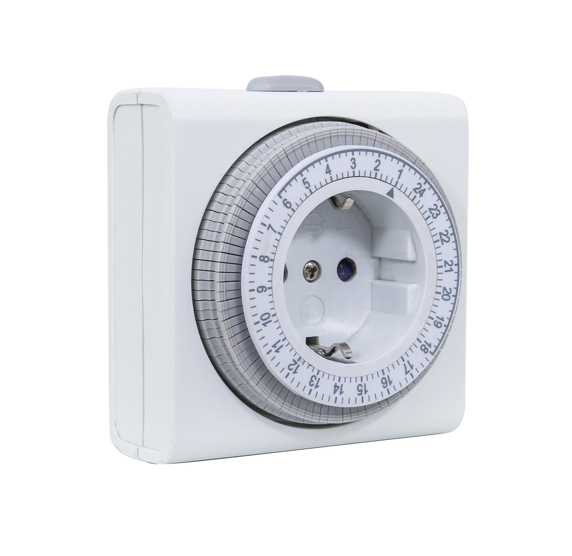 Timer bianco con quadrante rotondo.