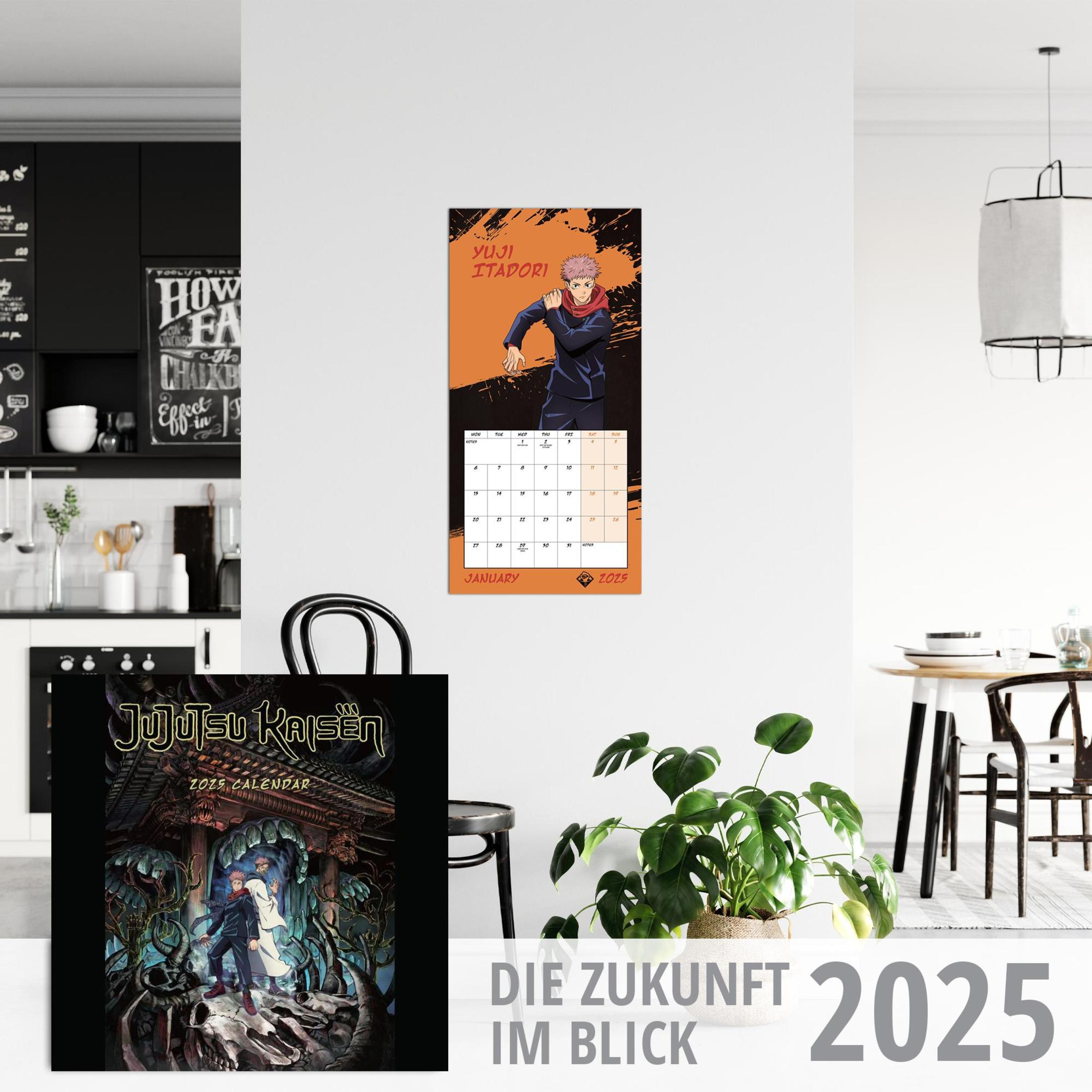 Kalender mit Anime-Charakter-Illustration. Das Wort "Januar" ist sichtbar.