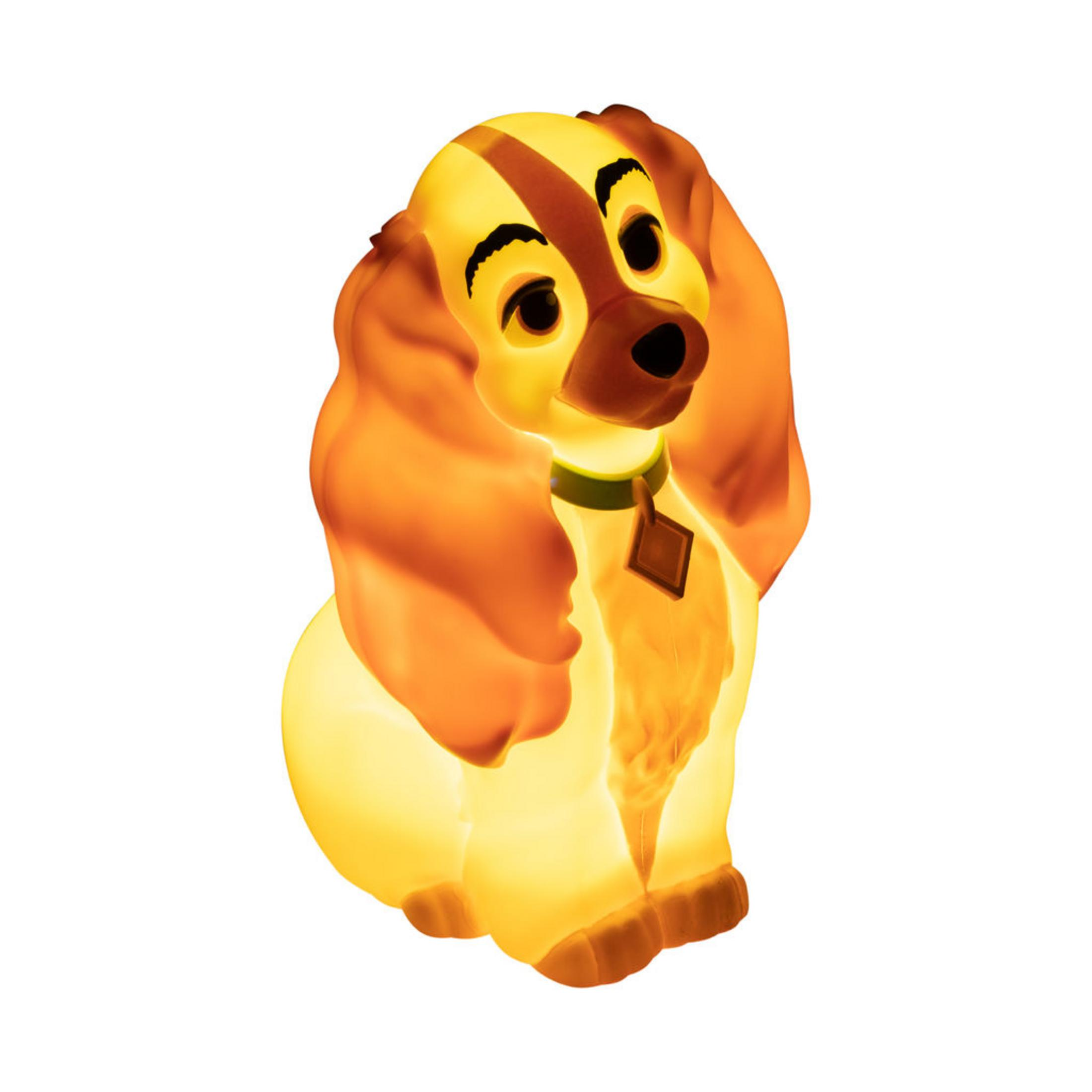 Eine Lady-förmige Lampe, ein Hund-Charakter mit leuchtendem Körper.