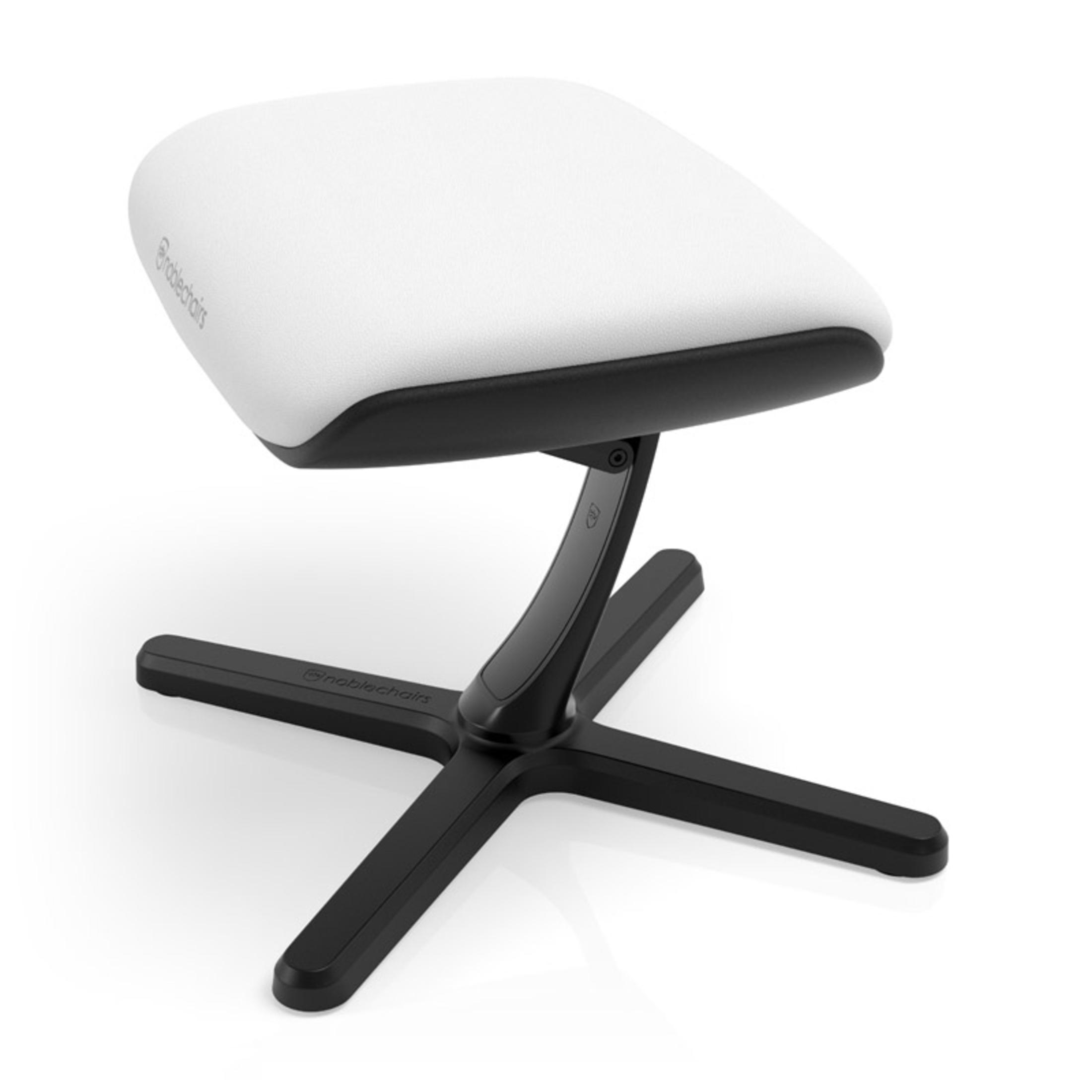 Eine weiße Fußstütze mit schwarzem Sockel, für ergonomische Unterstützung konzipiert.