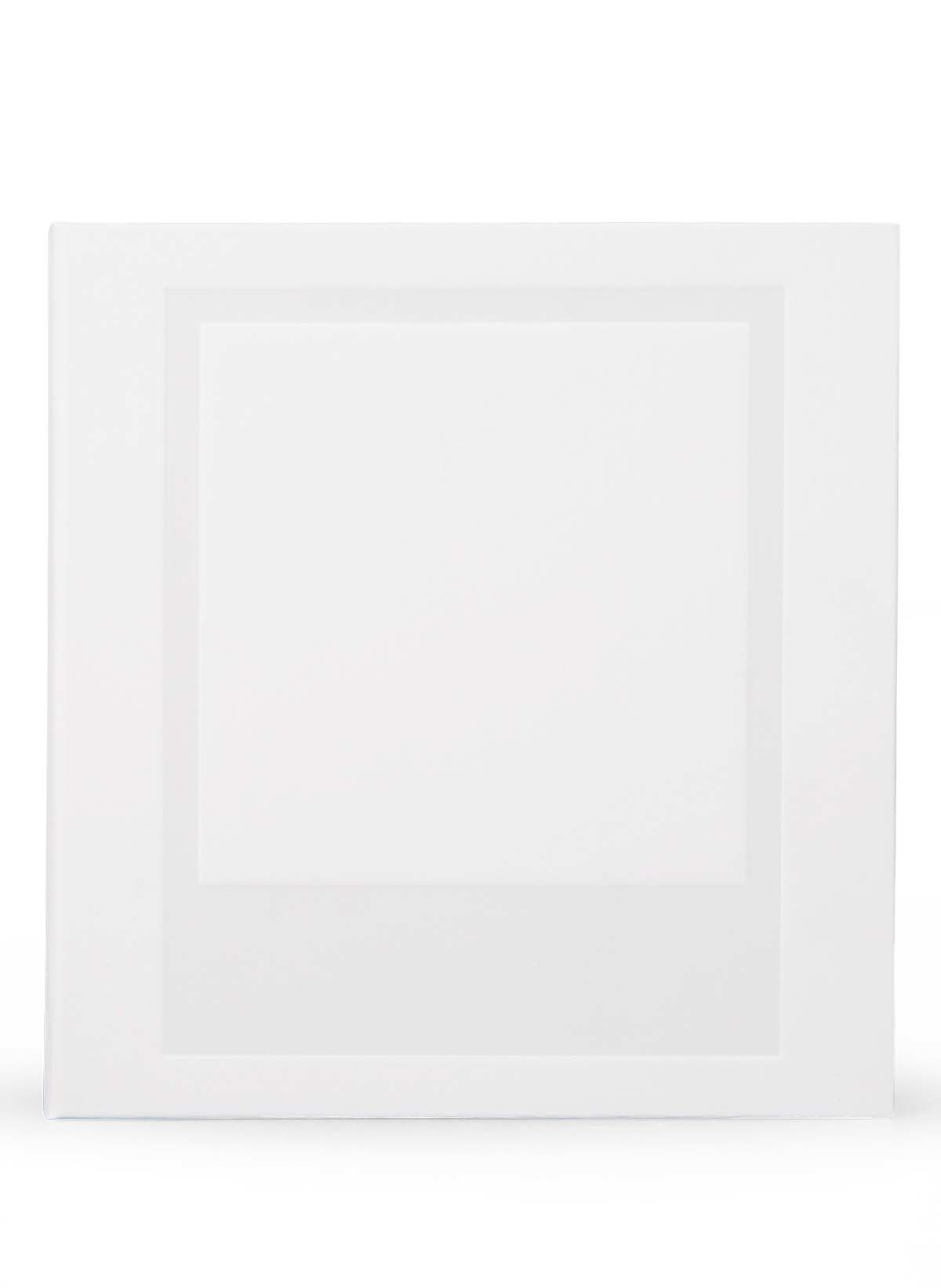 Ein weißer quadratischer Rahmen, ein kleineres Quadrat in der Mitte, auf weißem Hintergrund.