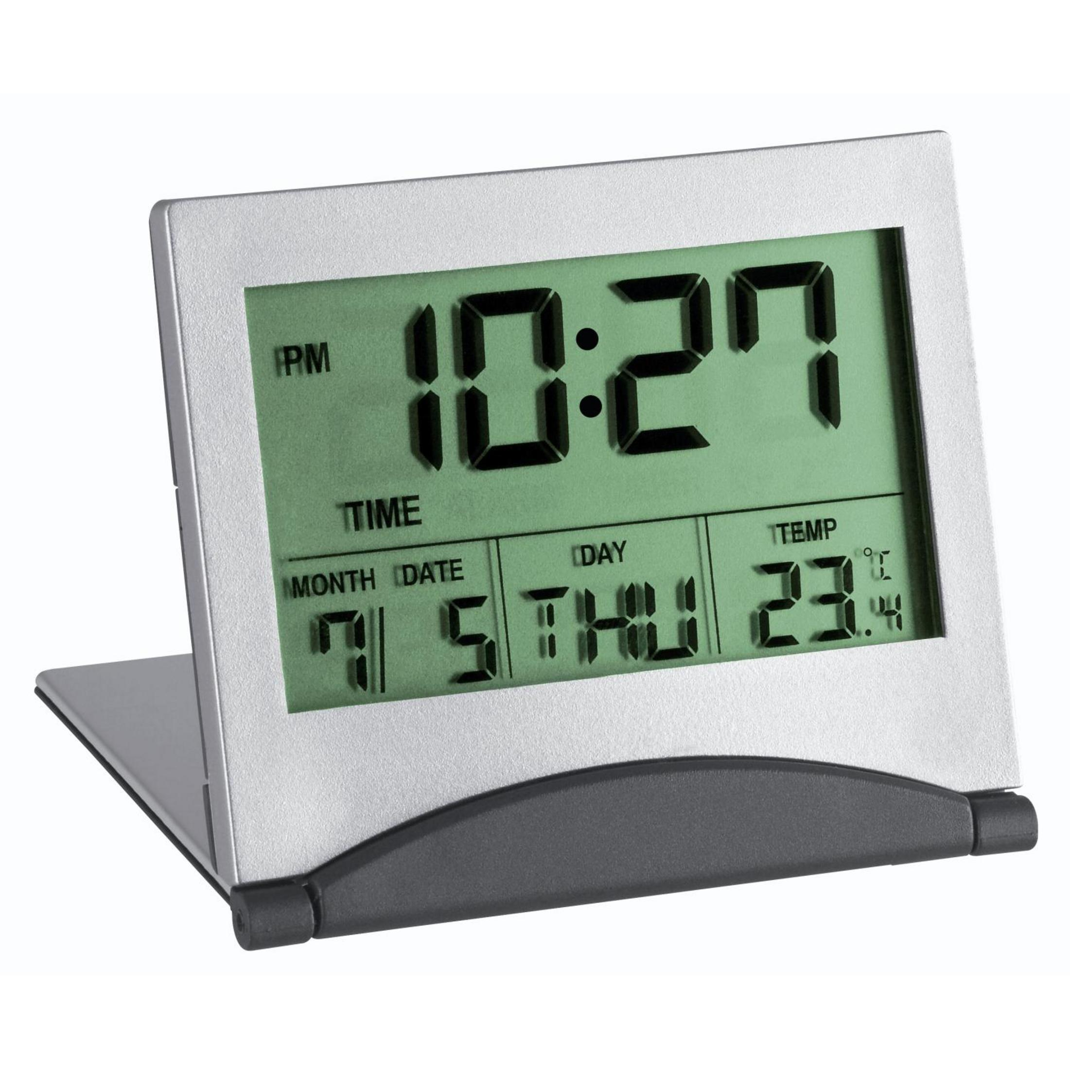 Digitaluhr mit 10:27, Monat/Datum und Tag. 23 Grad Celsius.