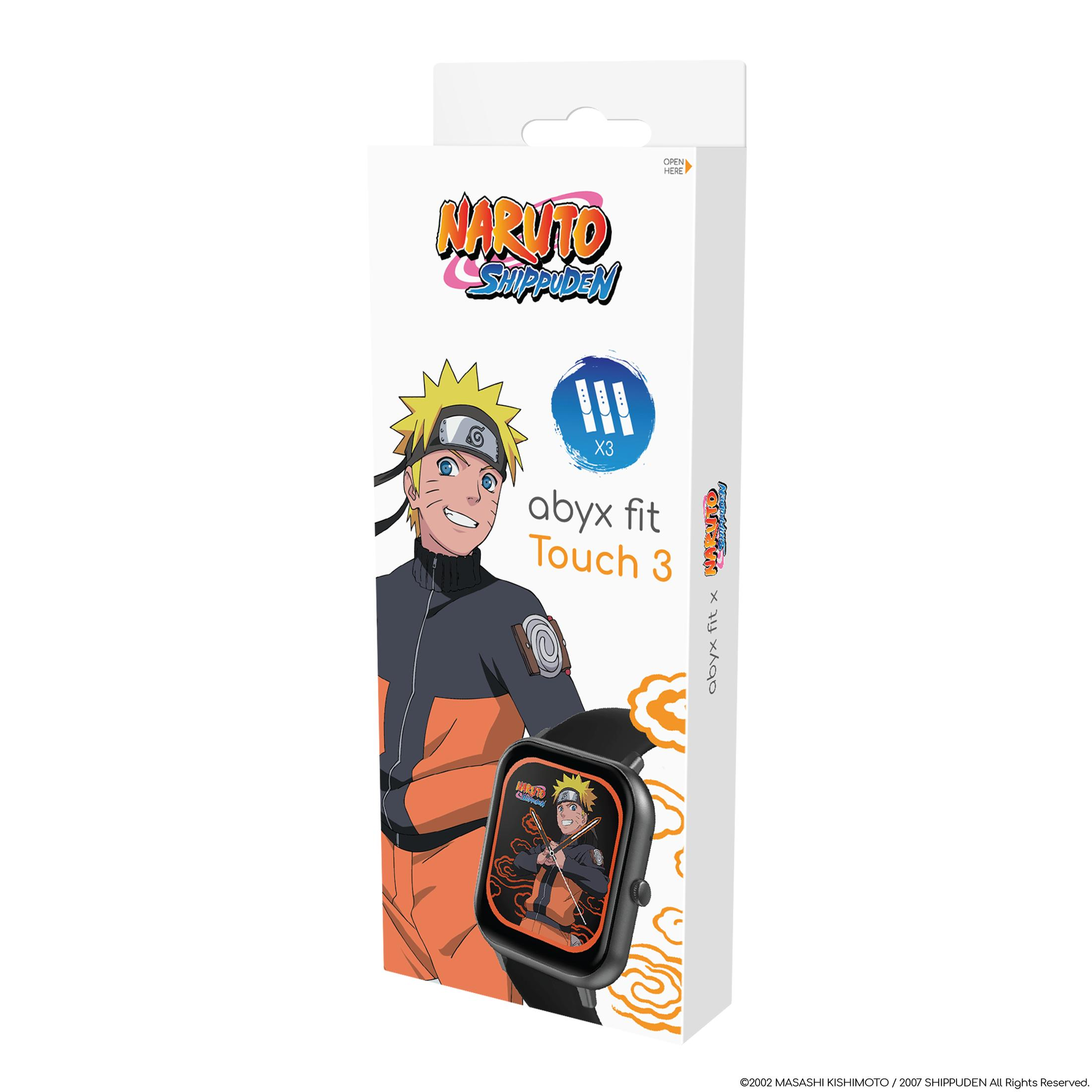 Scatola smartwatch Naruto Shippuden con orologio e immagine del personaggio.