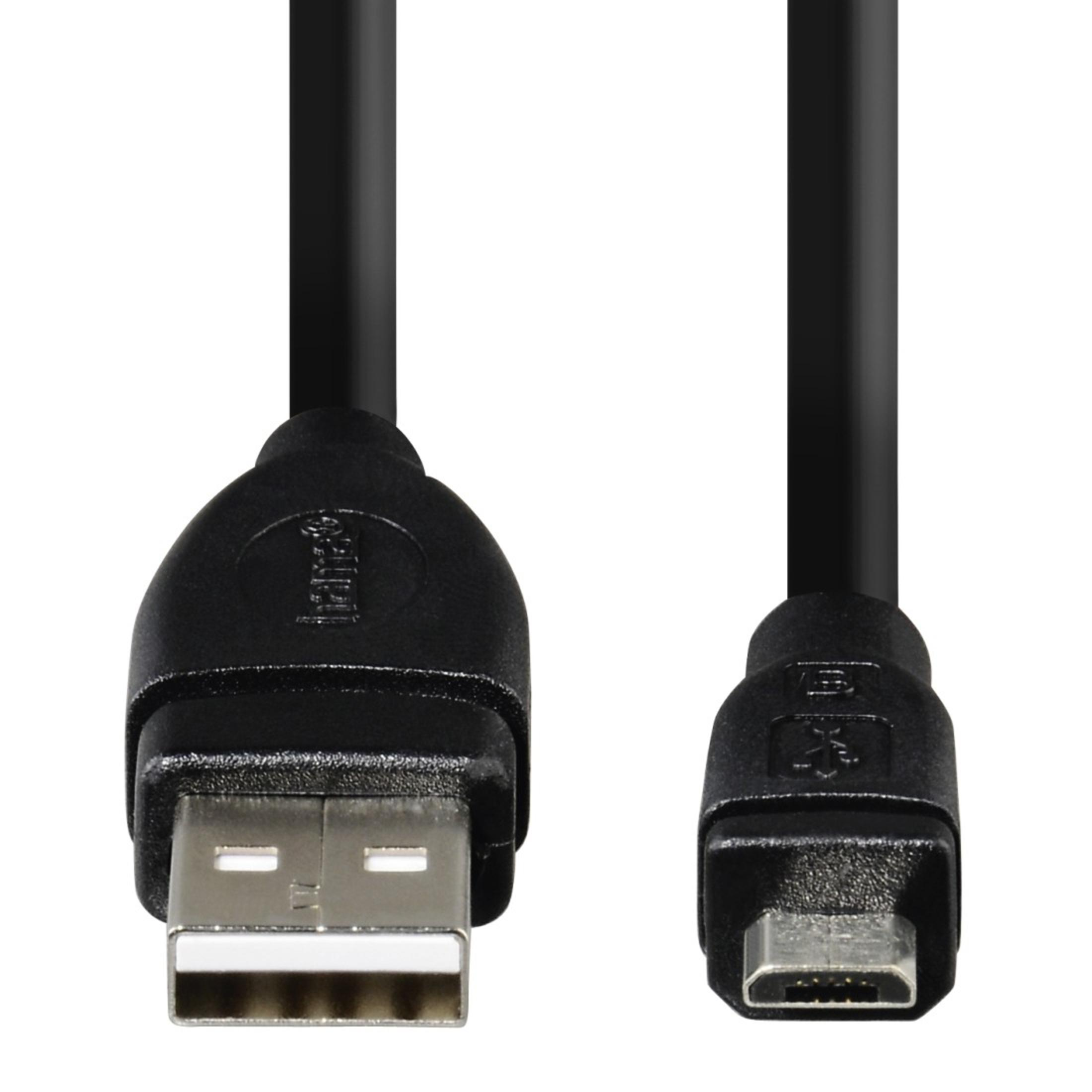 Ein schwarzes USB-zu-Micro-USB-Kabel mit USB-A- und Micro-USB-Anschlüssen an jedem Ende.