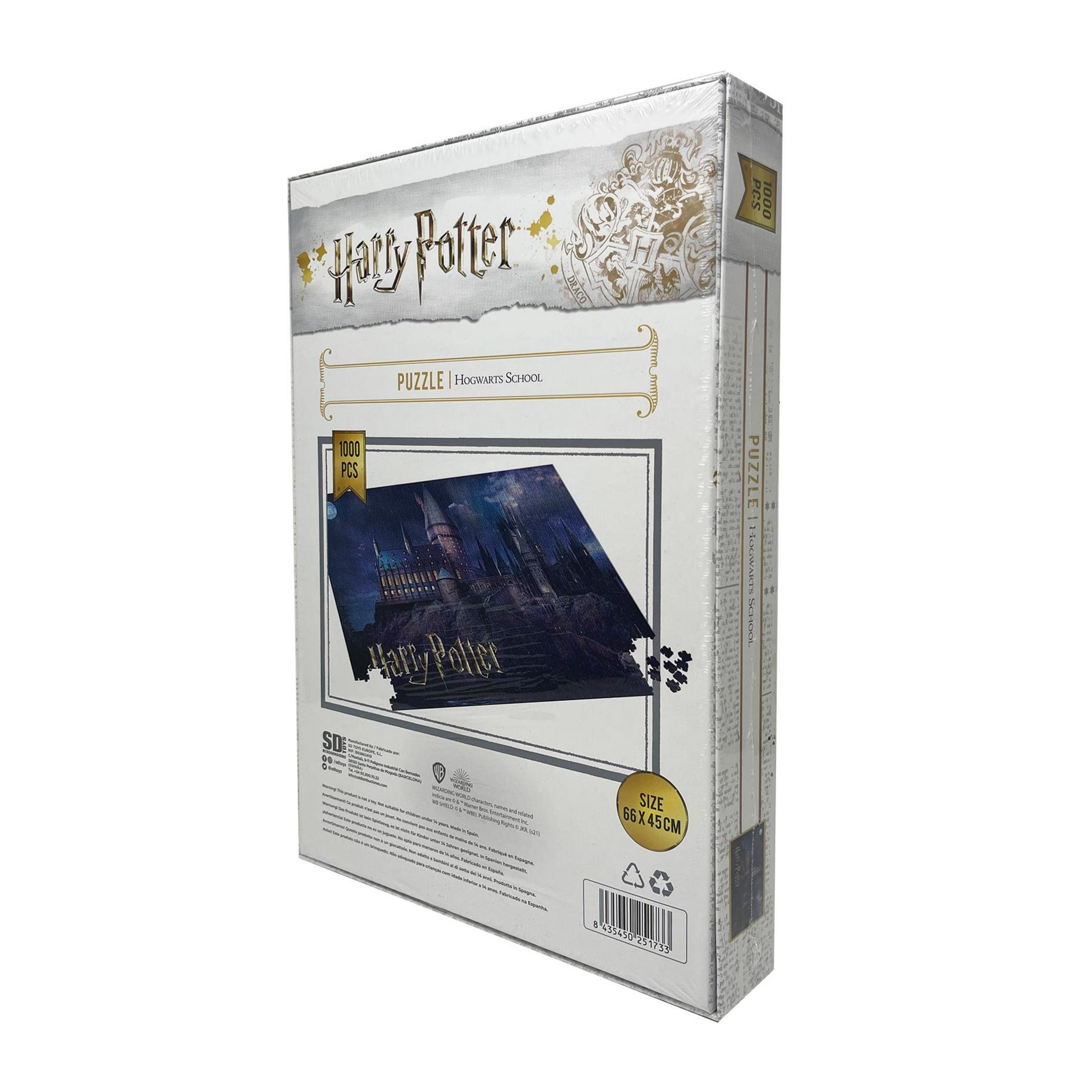 Eine Harry Potter Puzzlebox. Die Box zeigt das Puzzlebild mit dem Titel an der Seite.