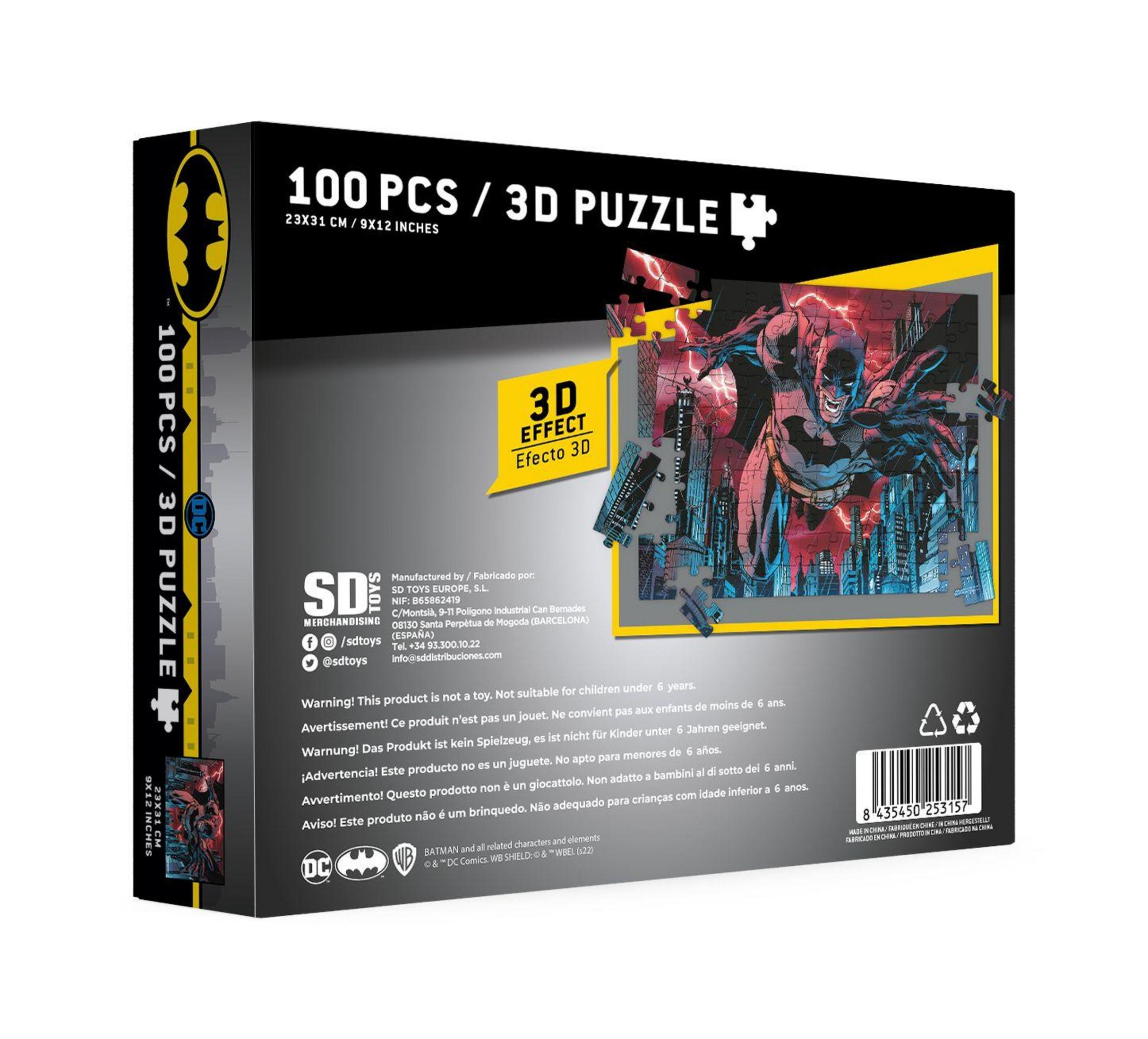 Caja de rompecabezas de Batman, con una imagen de efecto 3D de Batman y logotipo.