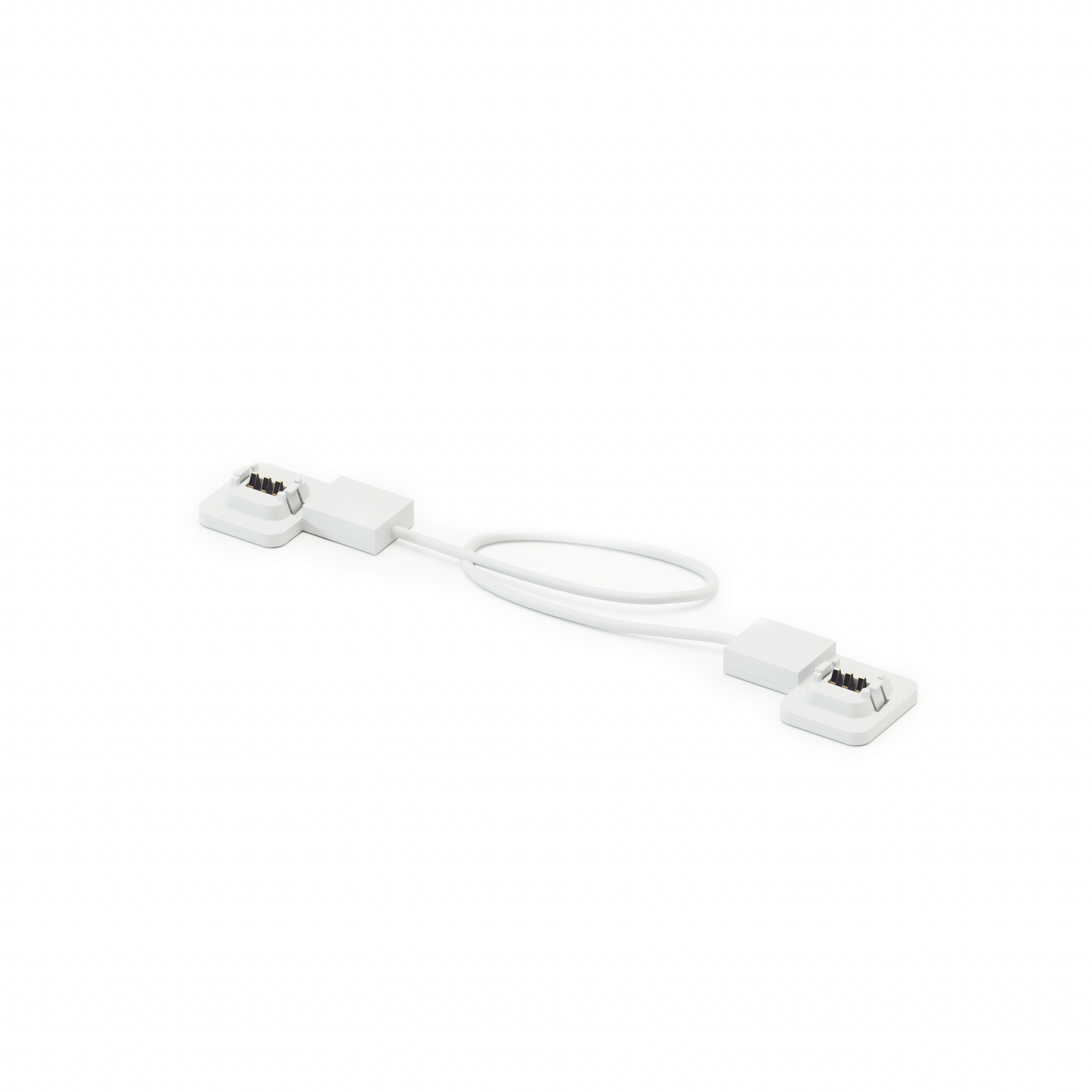 Cavo bianco con due connettori bianchi su sfondo bianco.
