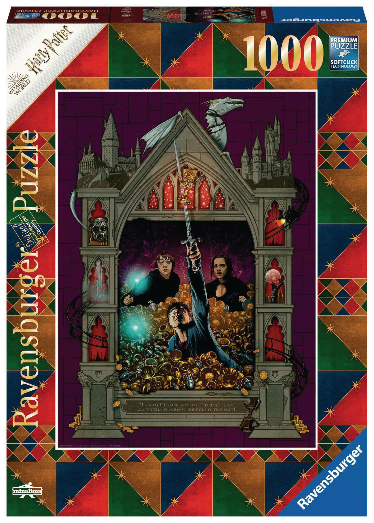Puzzle di Harry Potter con una scena del castello e personaggi. Colorato, 1000 pezzi.