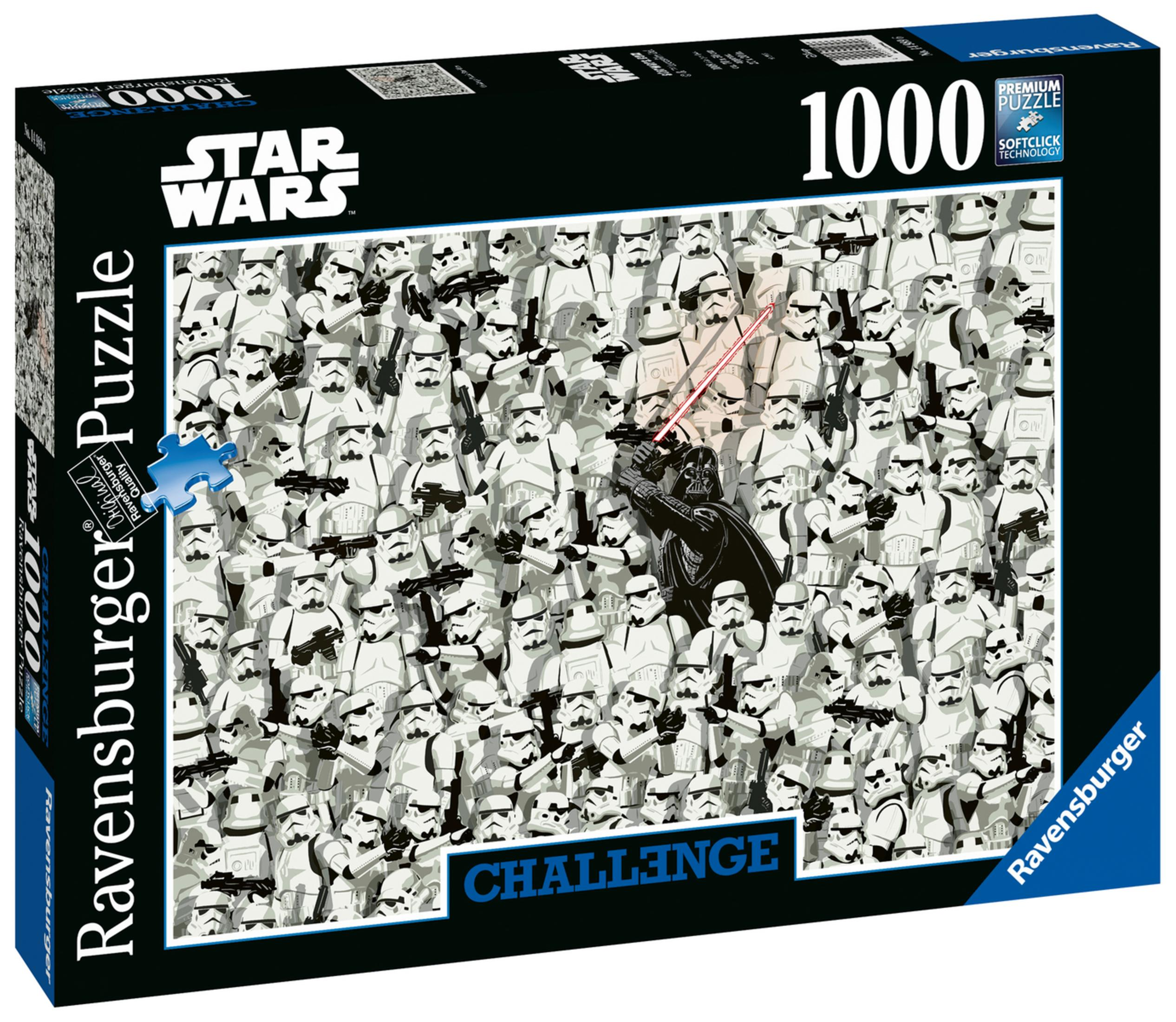 Eine Star Wars Puzzlebox mit einem Bild von Sturmtruppen und Darth Vader. Die Box ist schwarz und weiß.