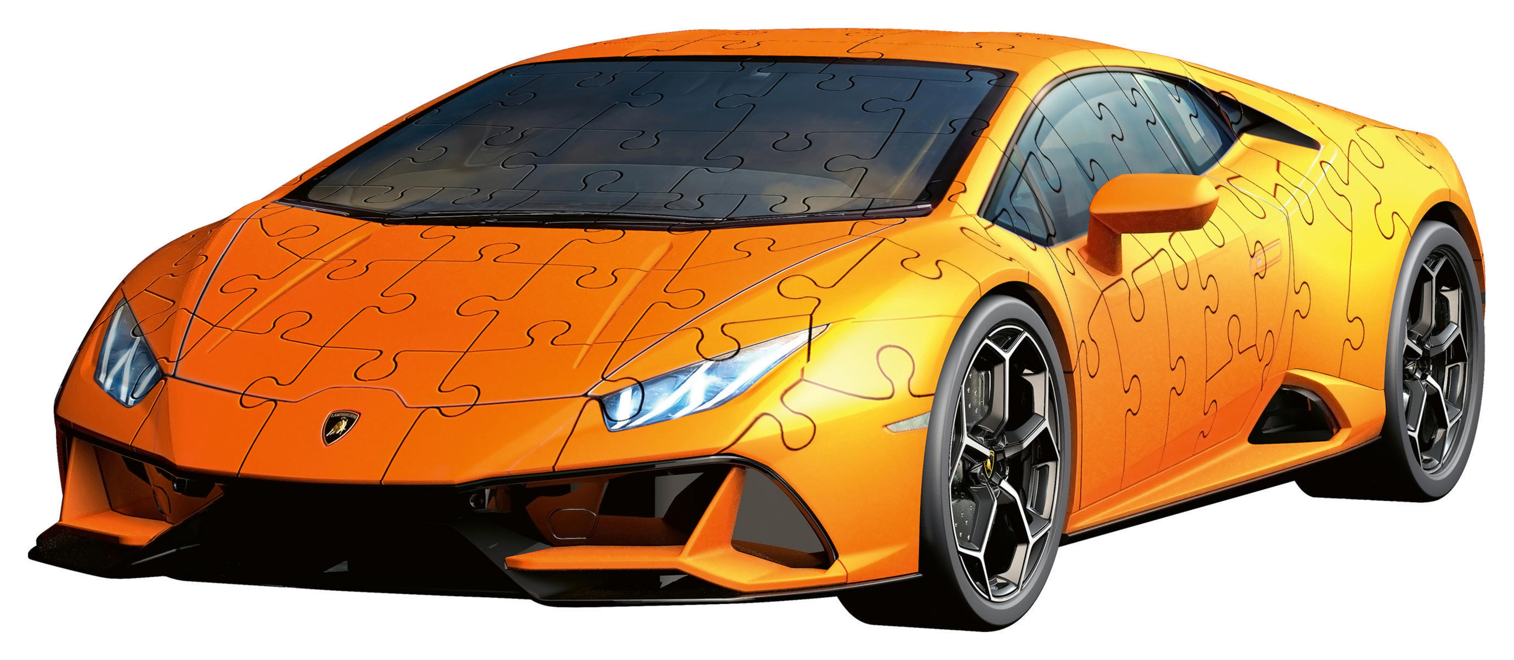 Pomarańczowa układanka samochodu jest złożona. To model Lamborghini Huracan.