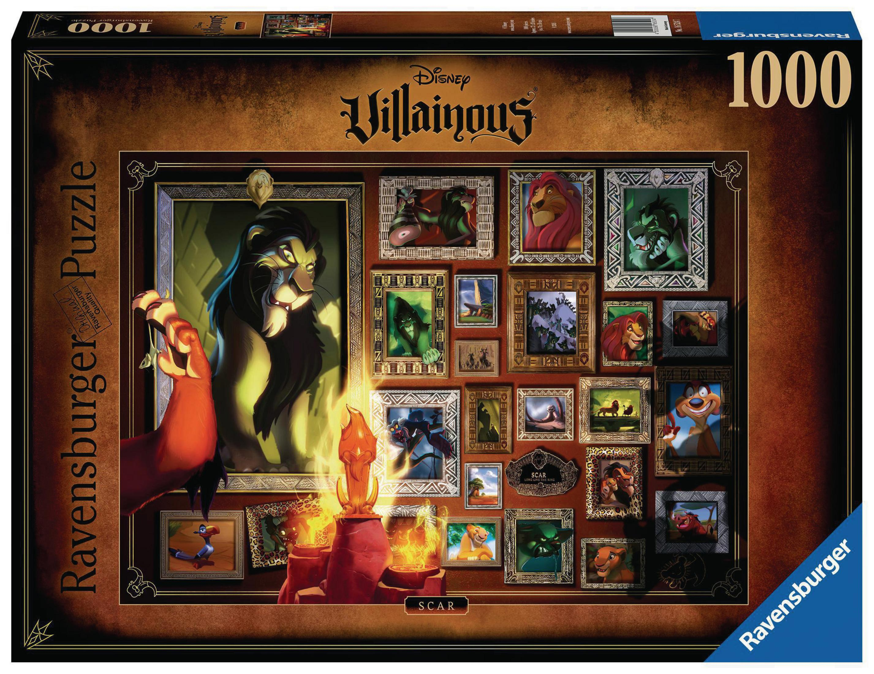 Scatola del puzzle Disney Villainous con immagini dei cattivi Disney.