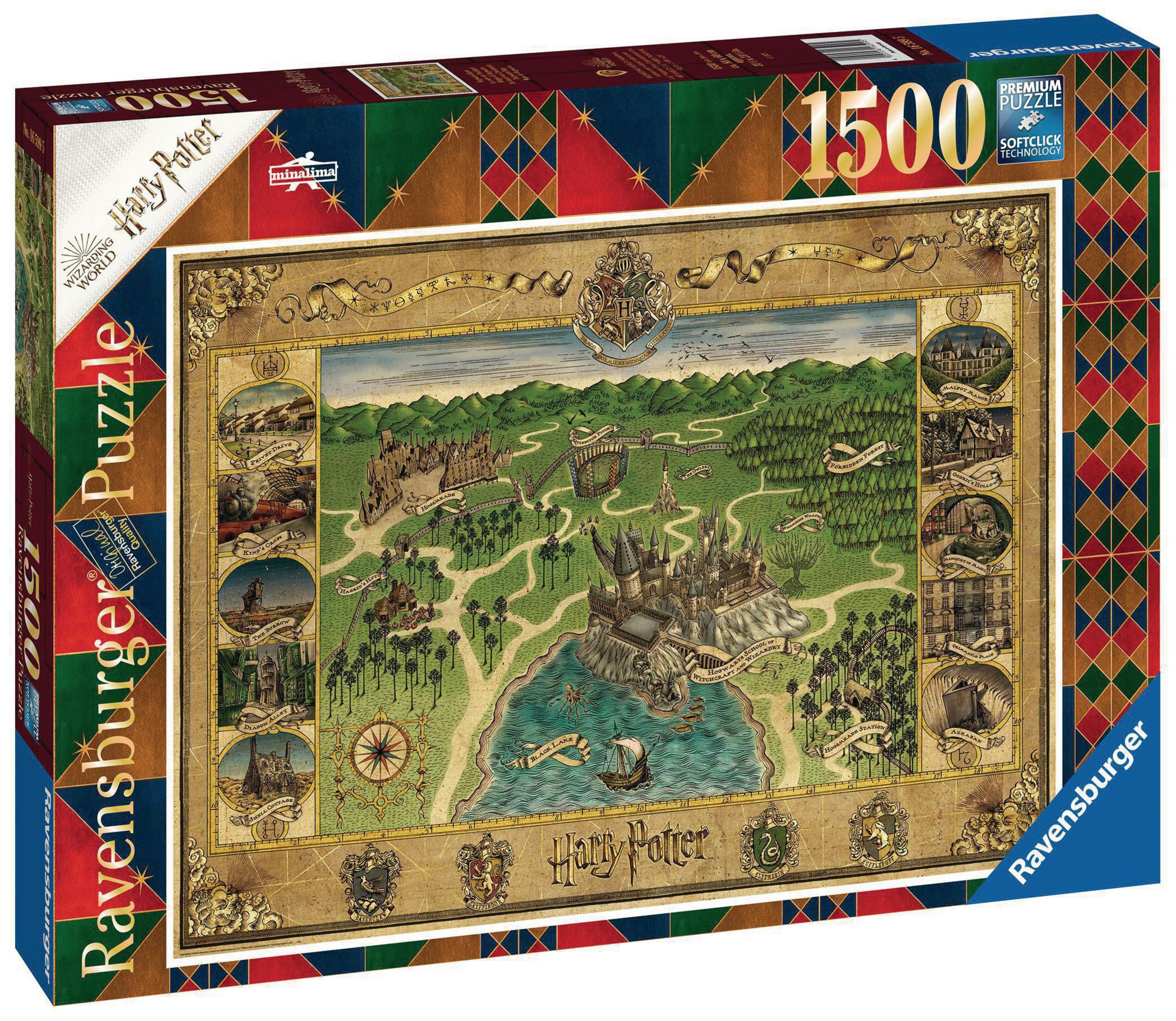 Un puzzle di Harry Potter da 1500 pezzi con una mappa di Hogwarts e delle aree circostanti.