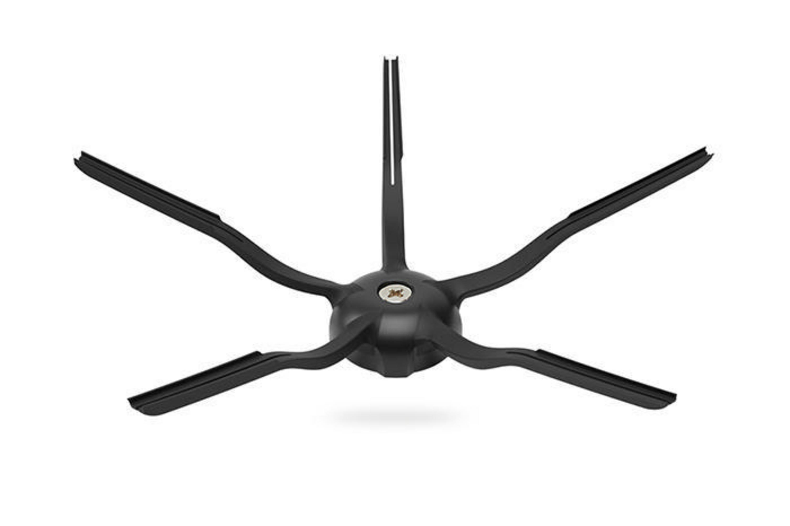 Czarna szczotka robota odkurzającego z wieloma wysuwanymi ramionami.