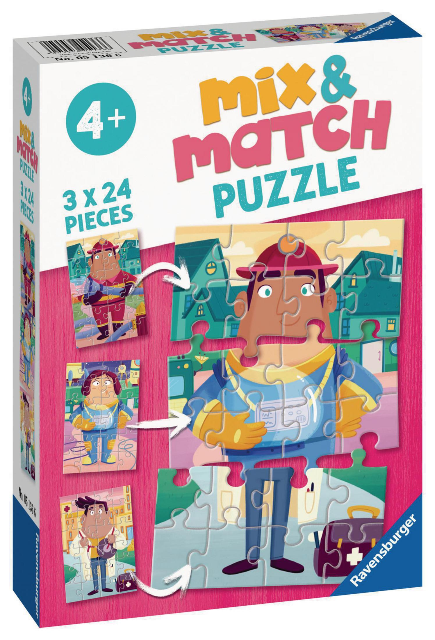 Una scatola di puzzle con l'immagine di un pompiere, divisa in pezzi.