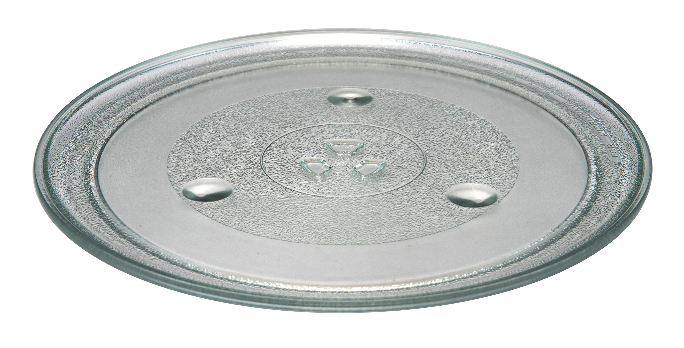 Runde, transparente Glasplatte, wahrscheinlich für eine Mikrowelle.