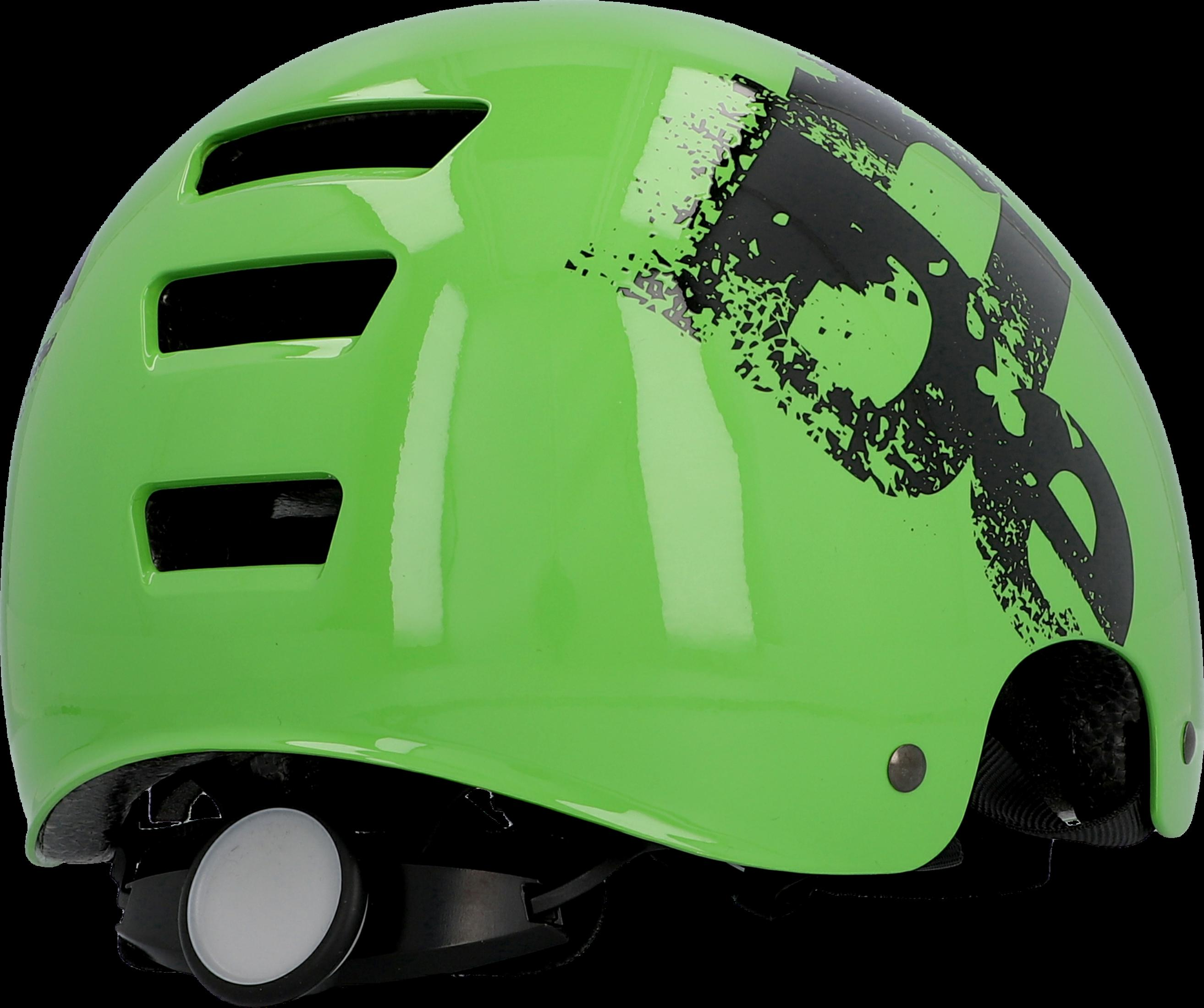 Grüner Fahrradhelm mit schwarzem Design. Schwarzer Hintergrund.