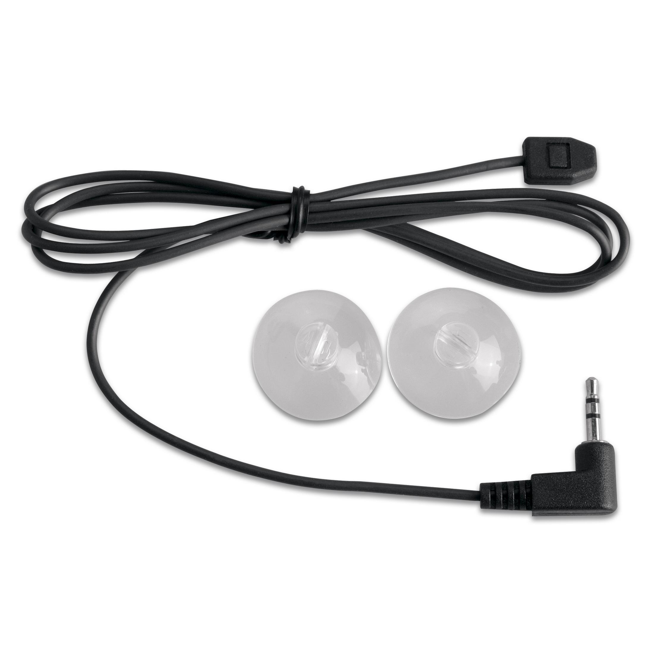 Schwarzes Kabel mit zwei Saugnäpfen und einem schwarzen Winkelstecker.