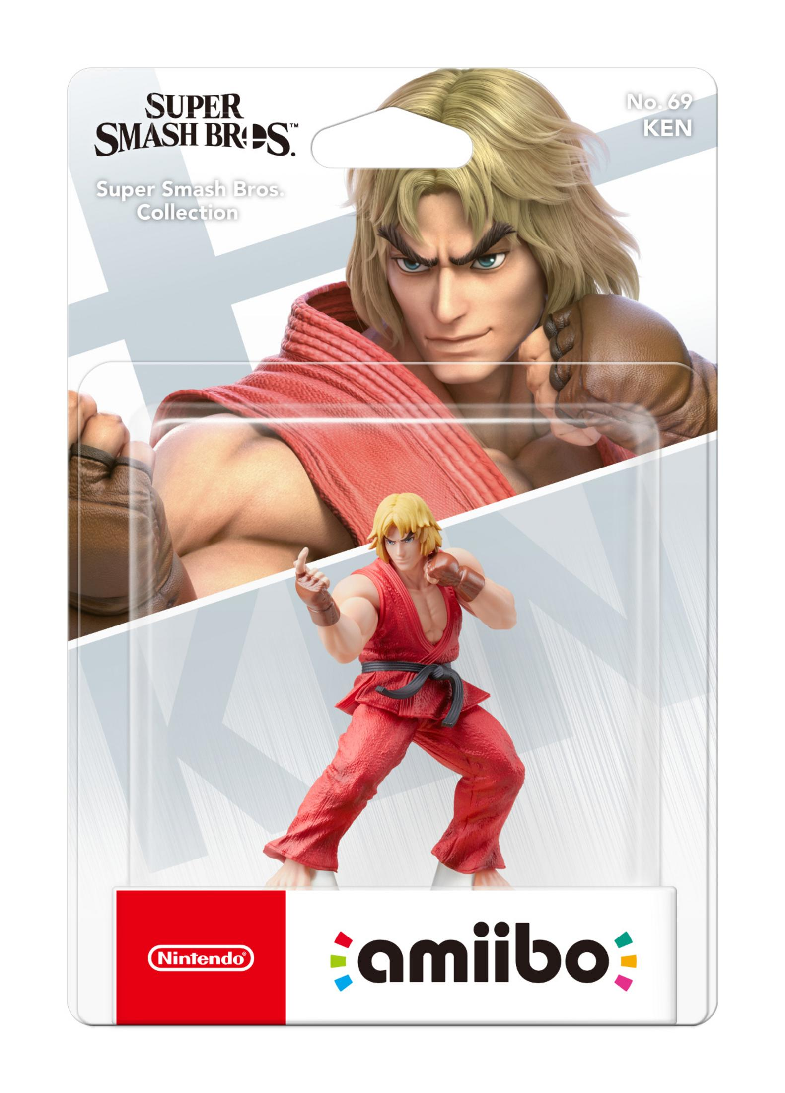 Figura Ken amiibo in un blister. La figura è rossa e bionda. Sfondo bianco.