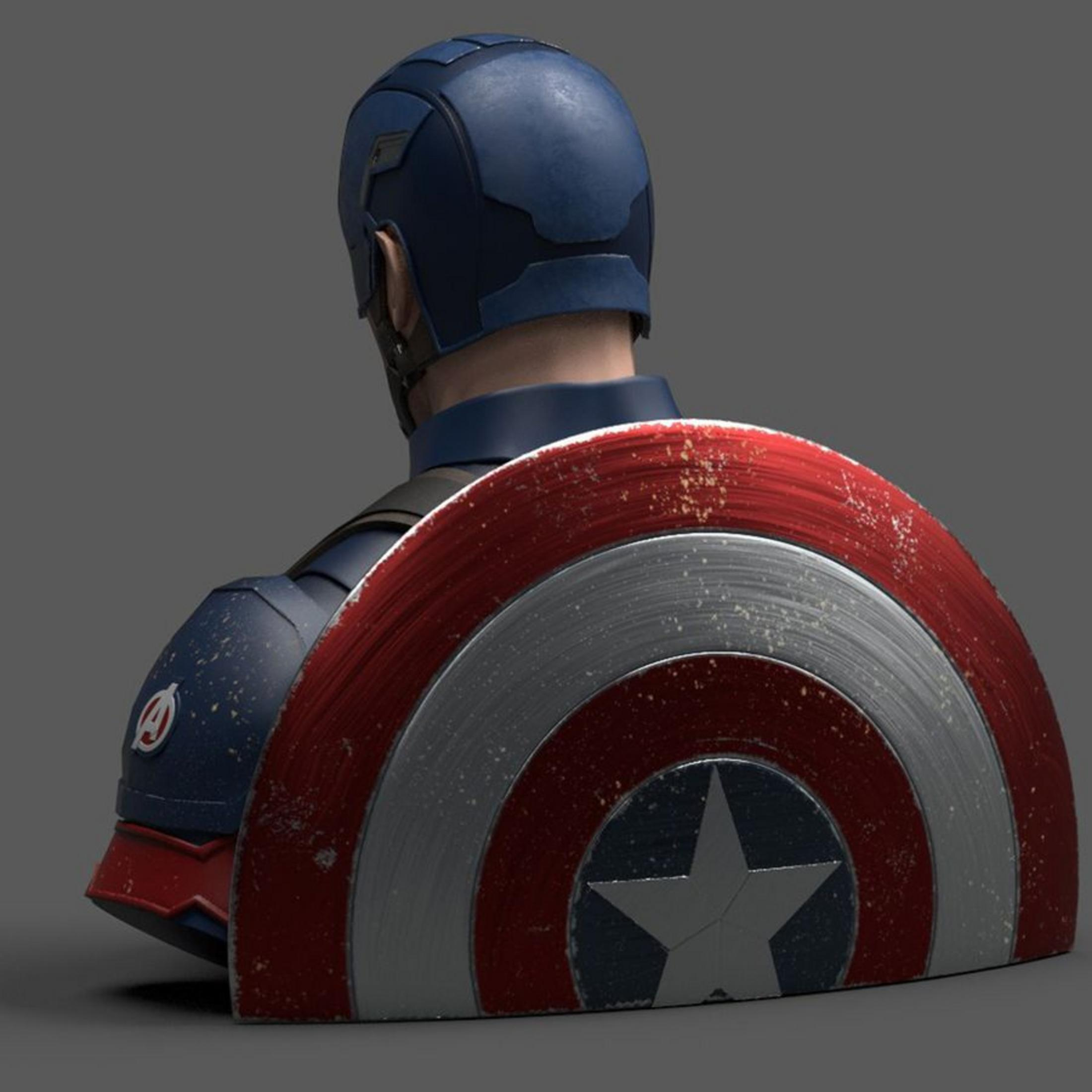 Captain America Büste von hinten, Schild sichtbar.