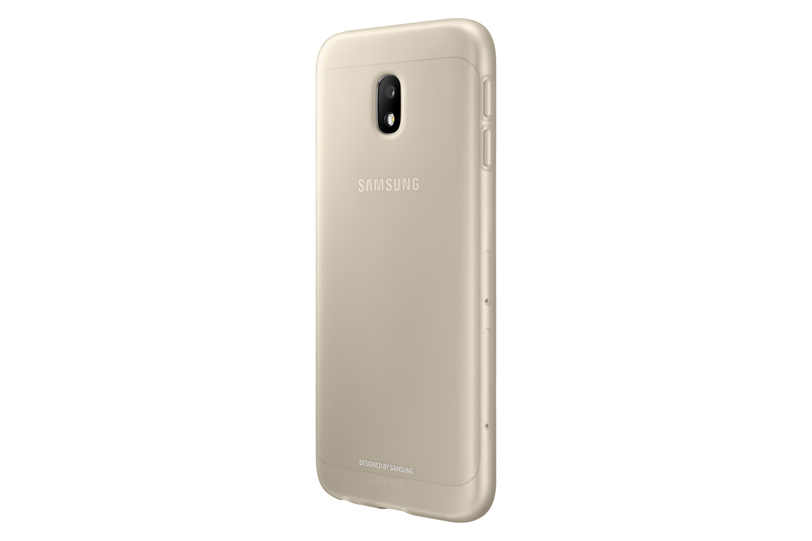 Un telefono Samsung color oro visto dal retro. La fotocamera e i pulsanti sono visibili.
