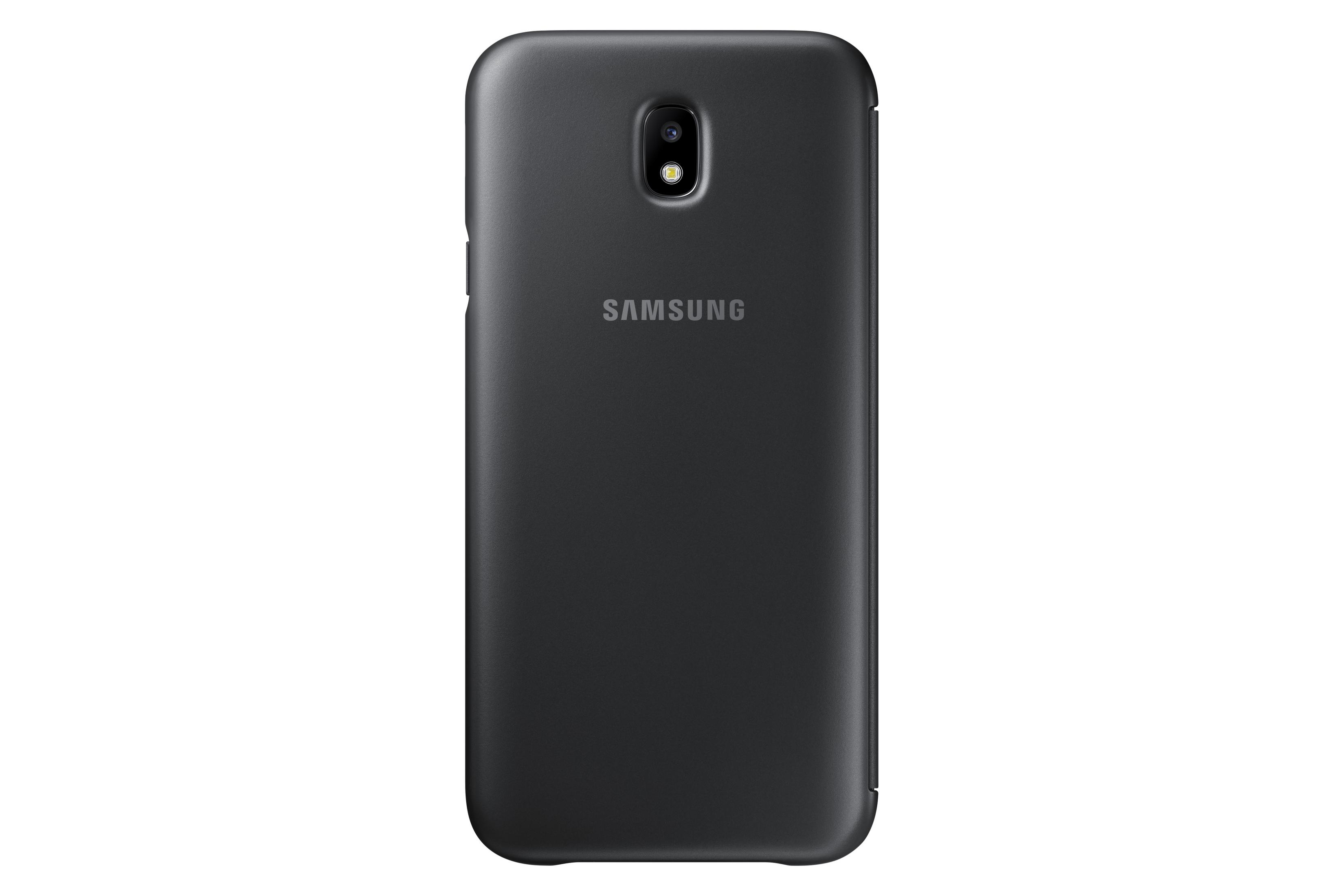 Schwarze Samsung-Handyhülle, Rückansicht, mit Kameraobjektiv und dem Samsung-Logo.