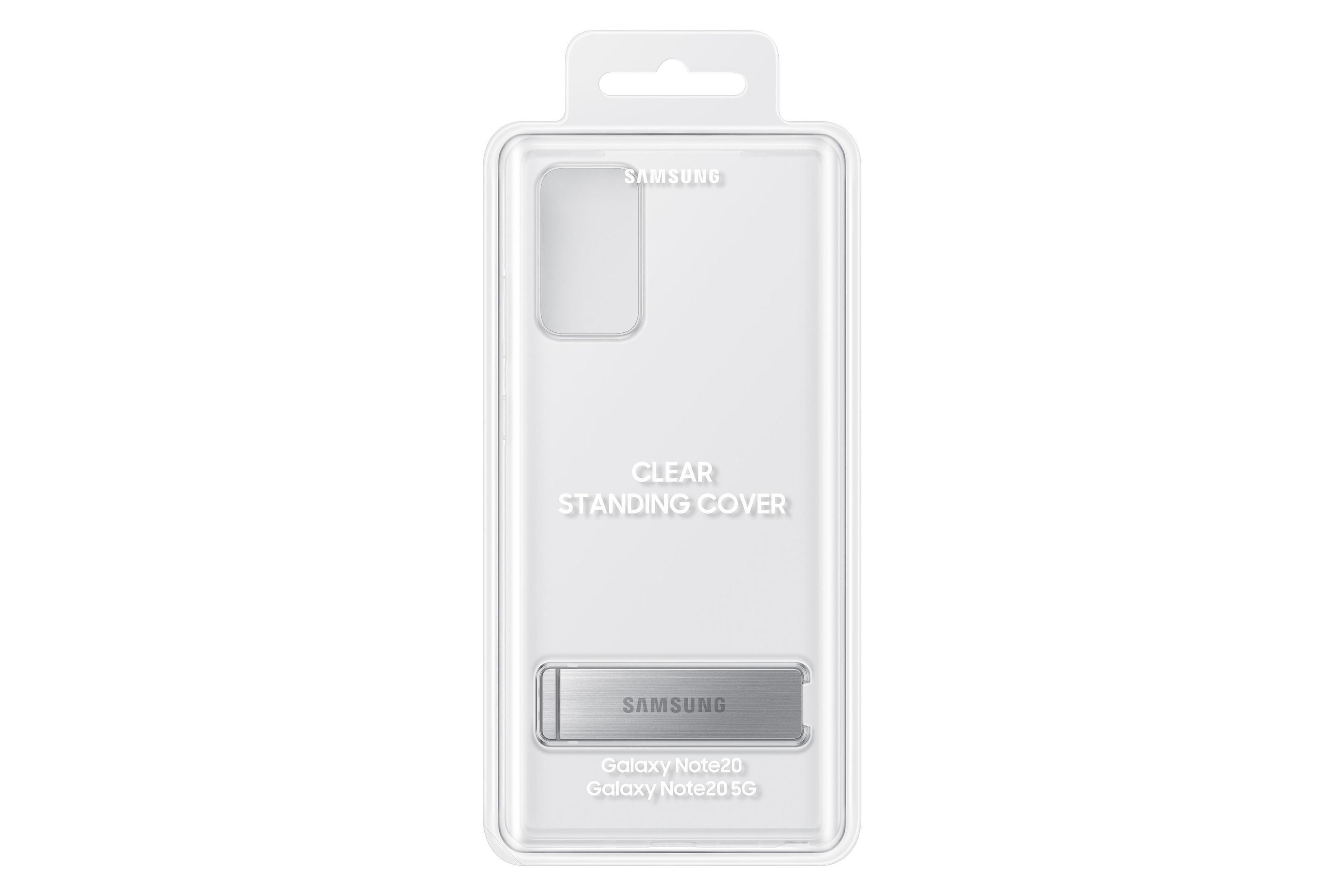 Transparente Samsung Galaxy Note20 5G Hülle in transparenter Verpackung. Mit Ständer und Branding.