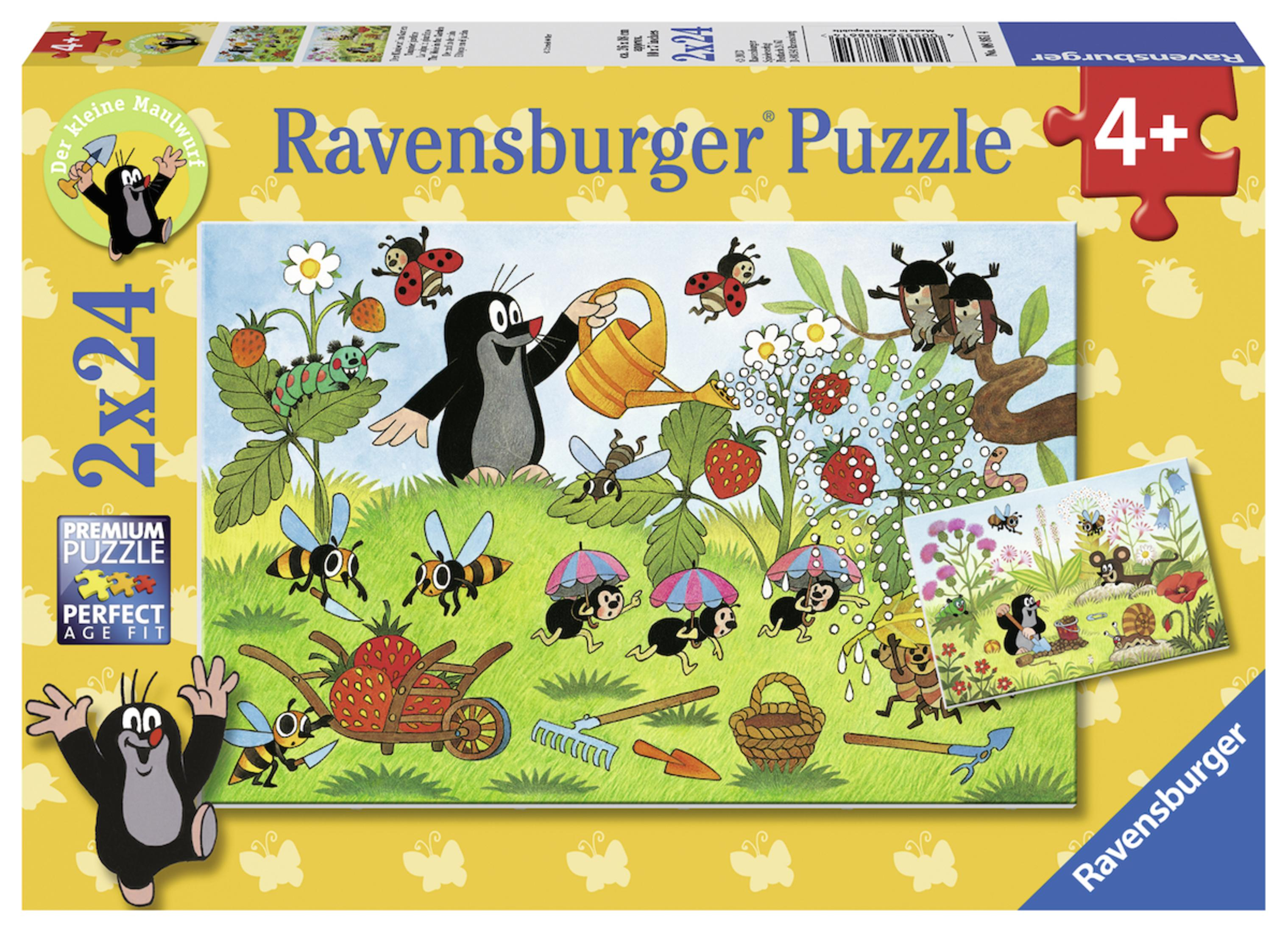 Scatola di puzzle Ravensburger con personaggi dei cartoni animati. La talpa innaffia le piante.