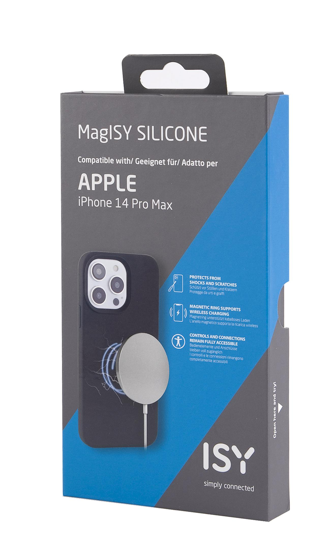 Caja negra de funda de teléfono. Muestra una funda y un cargador magnético.
