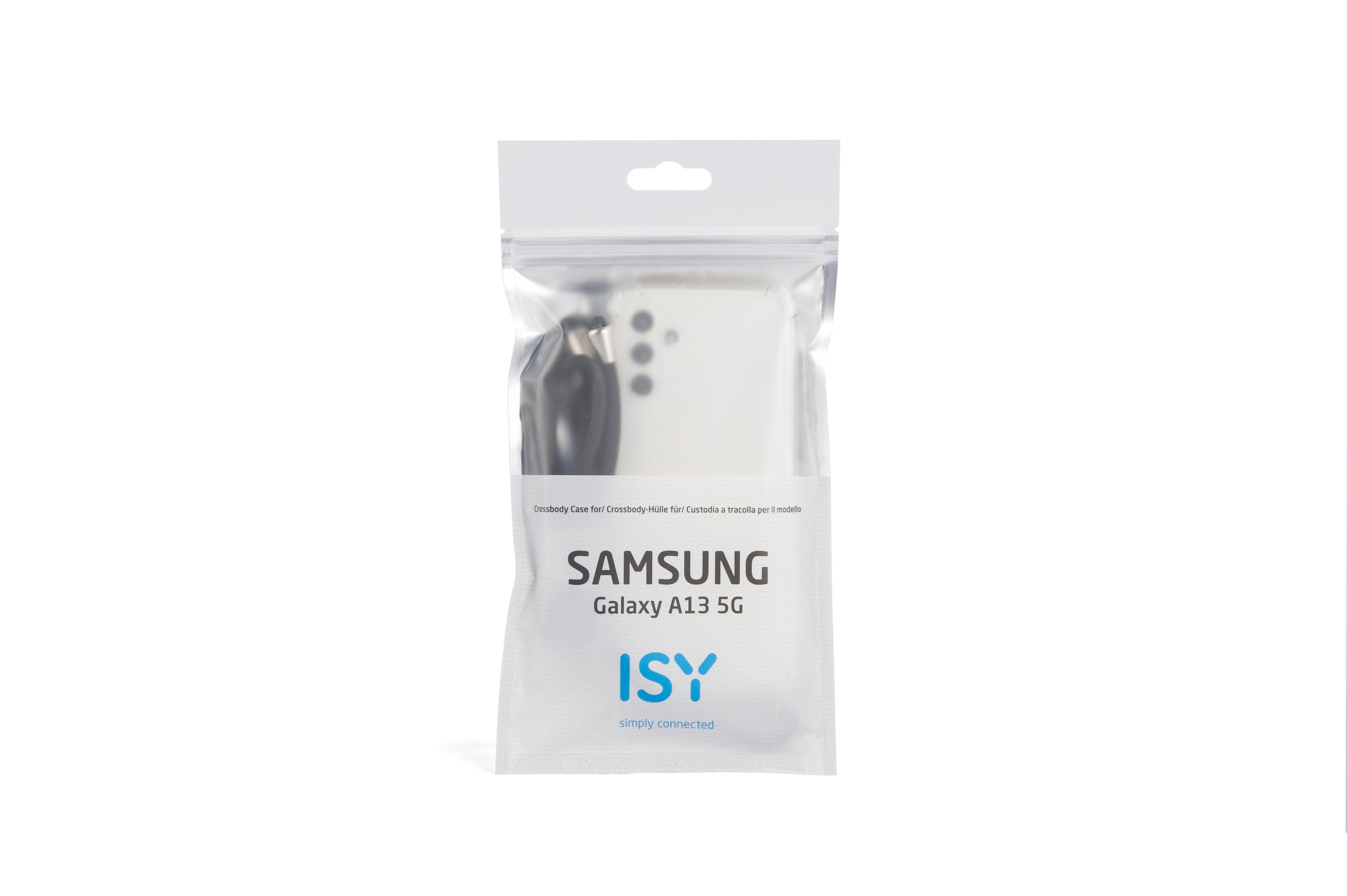Ein Samsung Galaxy A13 5G Telefon in einer transparenten Plastikverpackung mit Text.