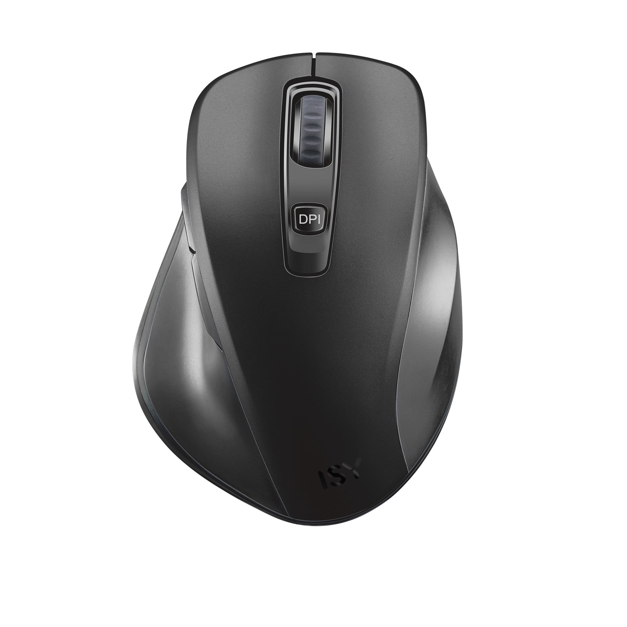 Schwarze Computermaus mit DPI-Taste und Scrollrad.