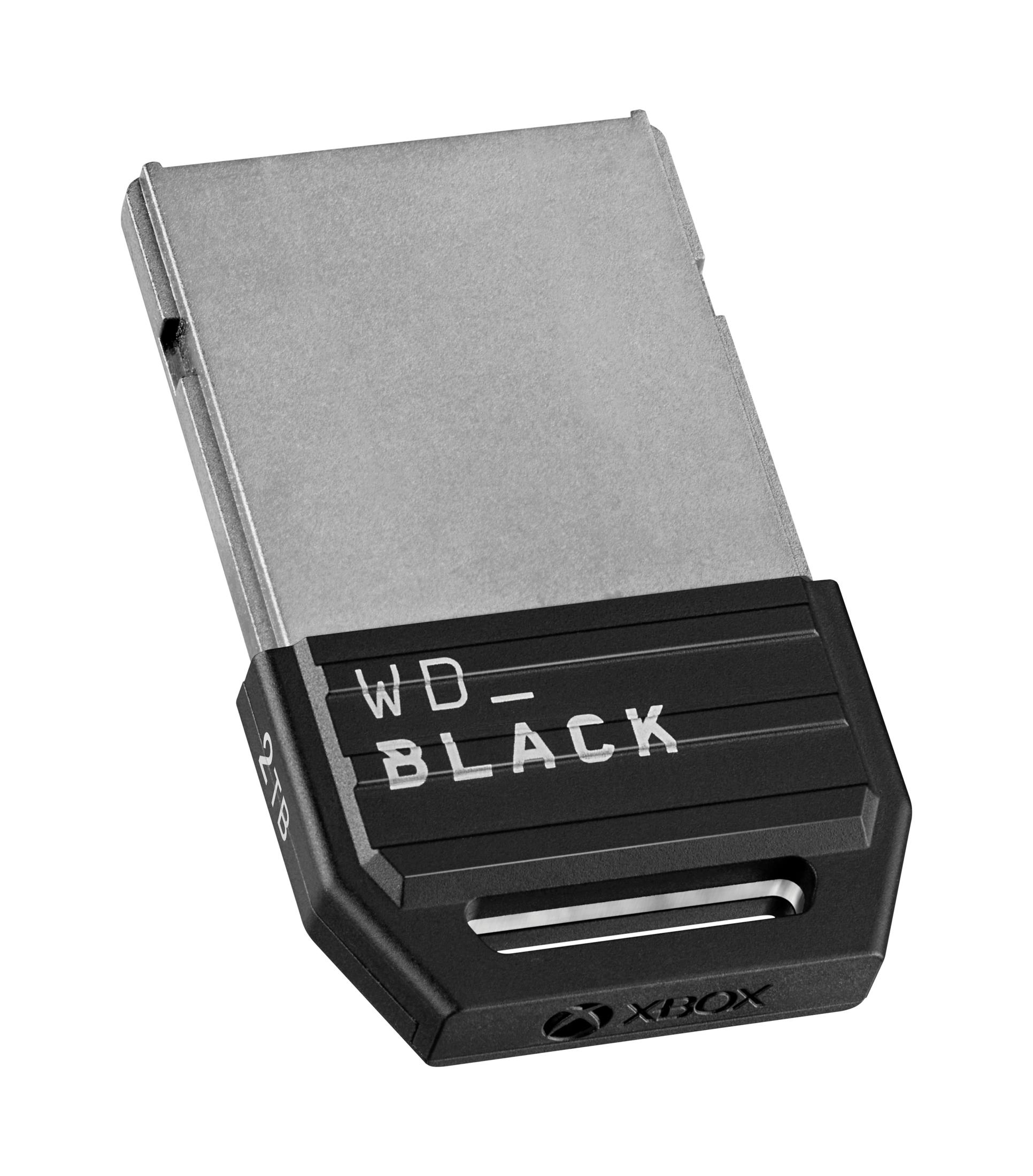Schwarz-silbernes WD_BLACK 2TB externes Speichergerät für Xbox. Text 'WD_BLACK' sichtbar.