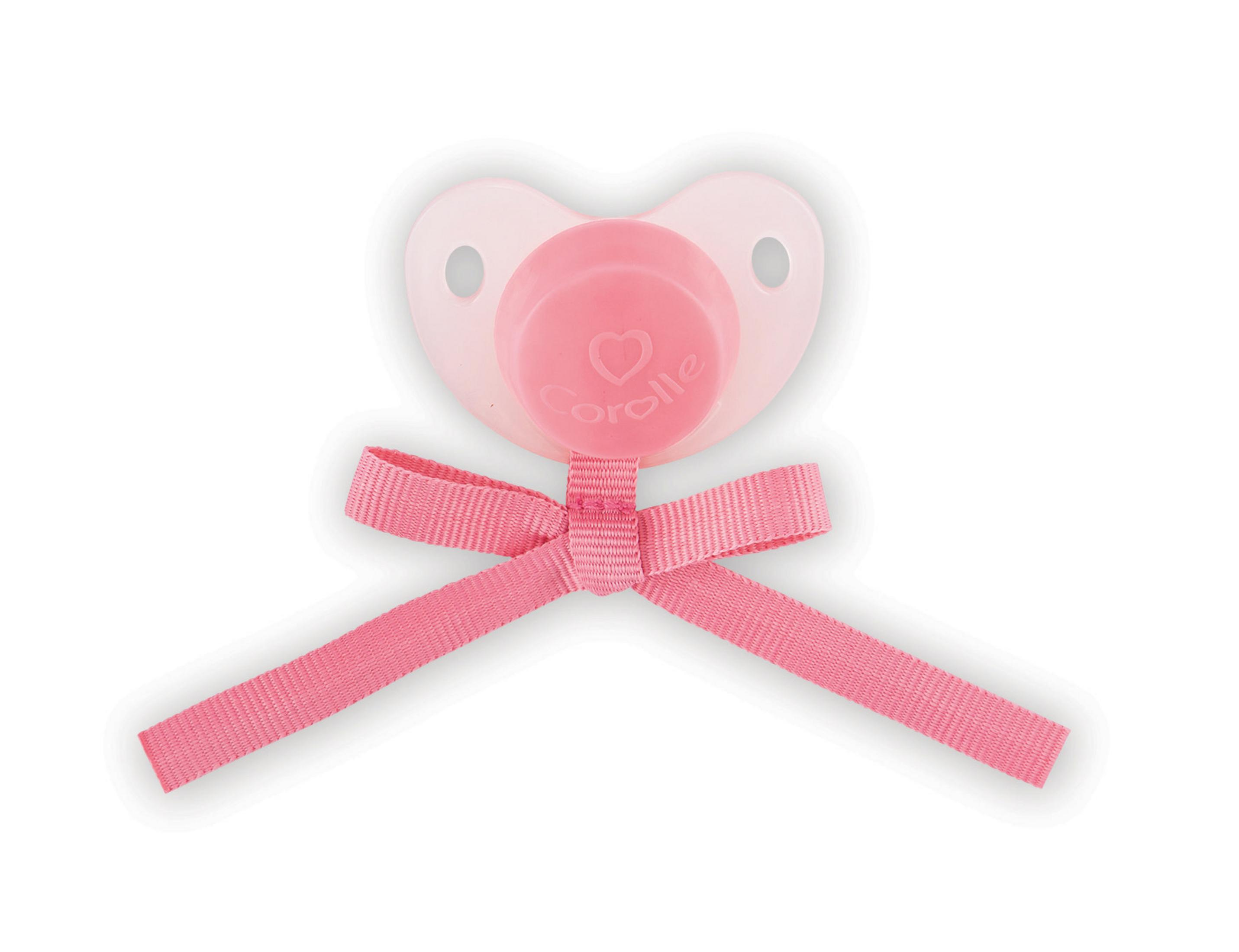 Ein rosa Babyschnuller mit einer rosa Schleife.