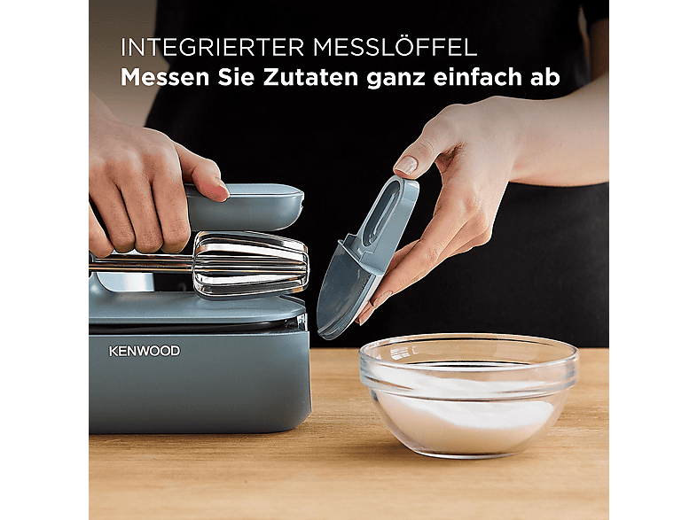 Kenwood QuickMix Go HMP40.000GY, draagbare elektrische handmixer met geïntegreerde tas, garde en deeghaak van roestvrij staal, 5 snelheden, van gerecycled kunststof, 350 W, Storm Blue