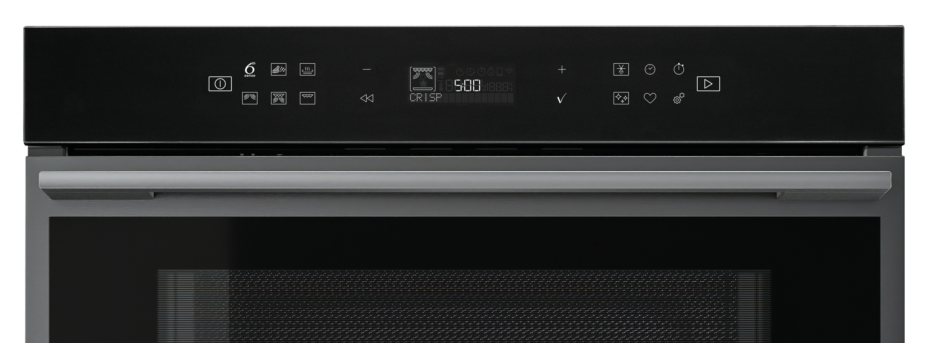 Forno a microonde nero con display digitale e pulsanti di controllo.