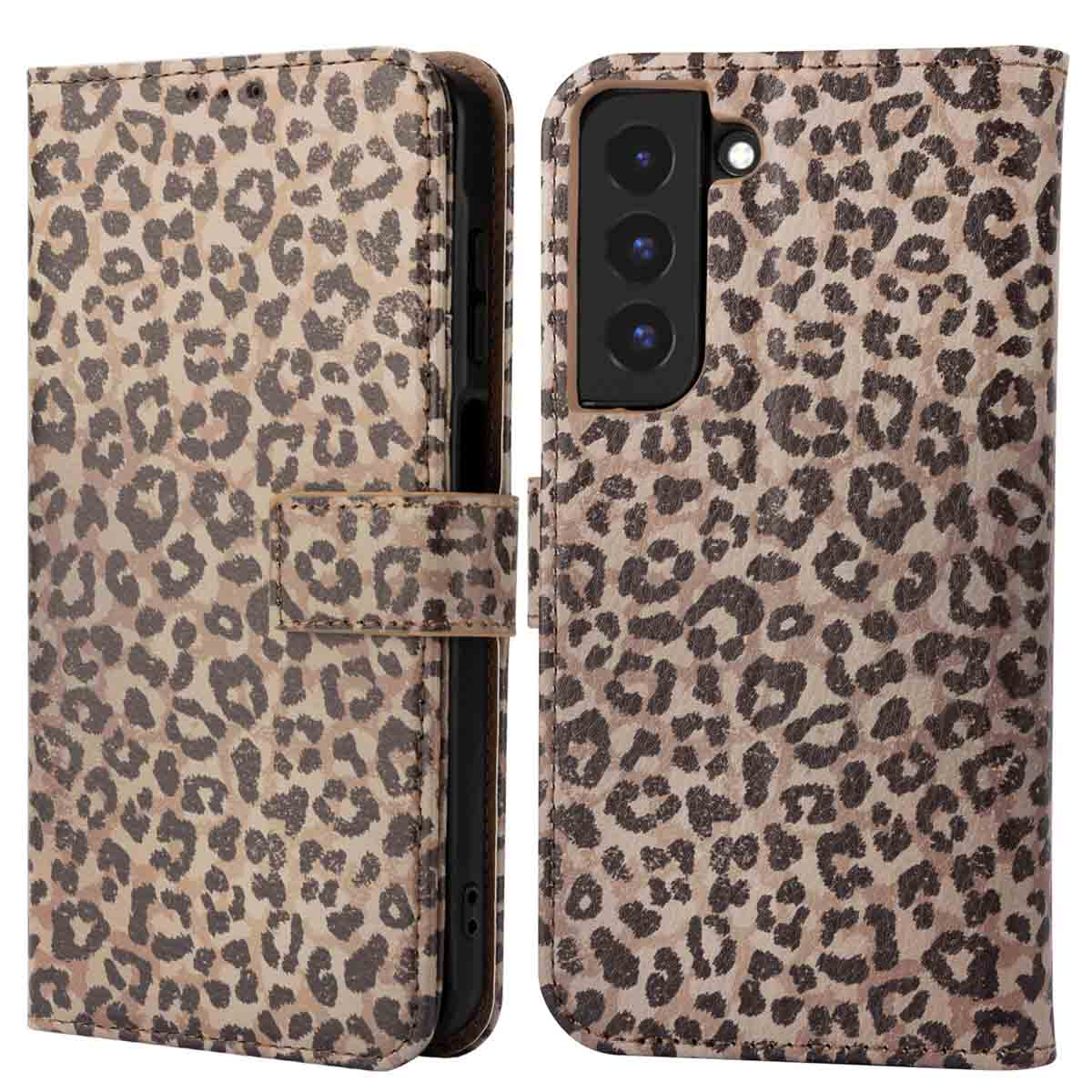 Coque de téléphone à imprimé léopard. Taches marron sur fond beige.