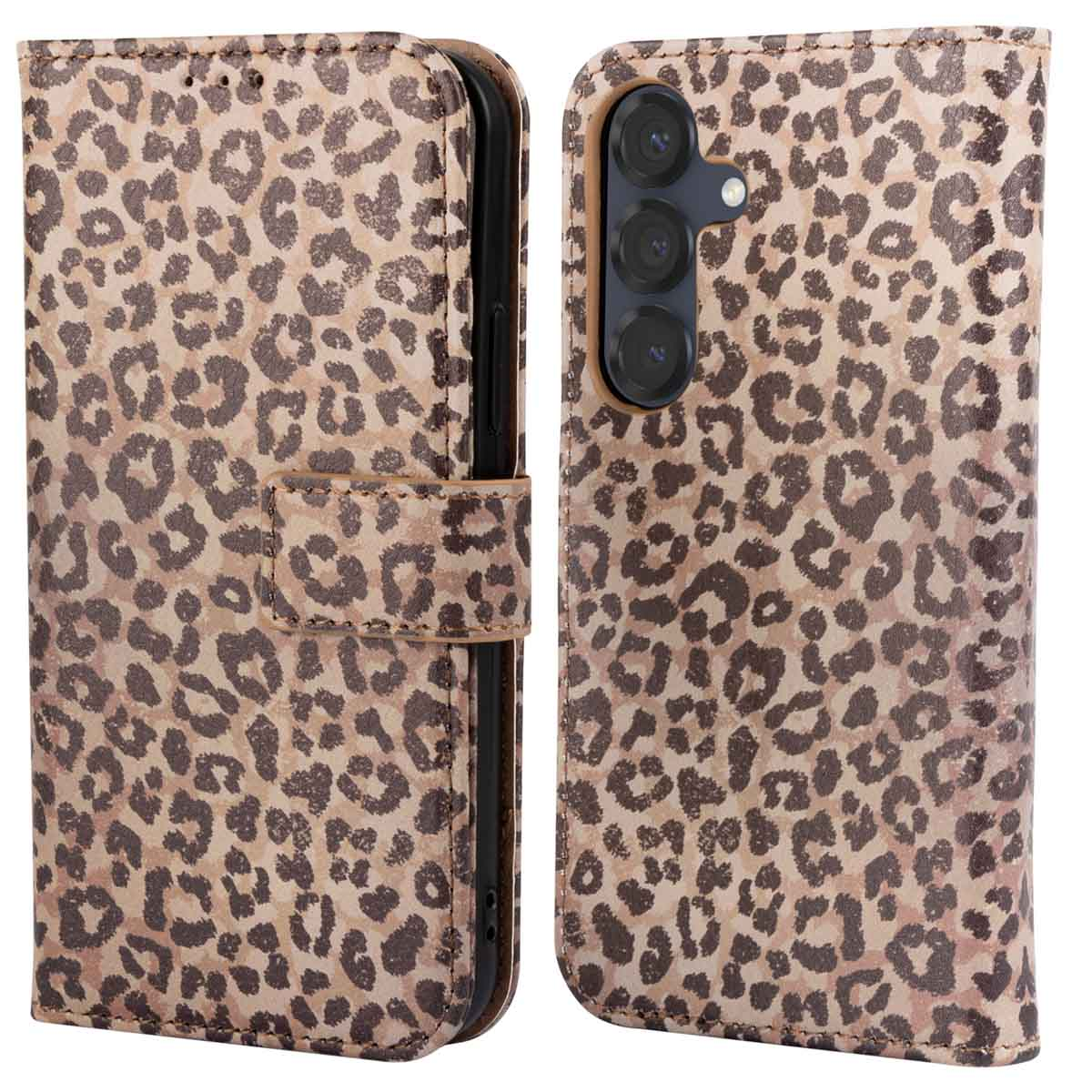 Coque de téléphone avec imprimé léopard. Taches marron sur fond beige.