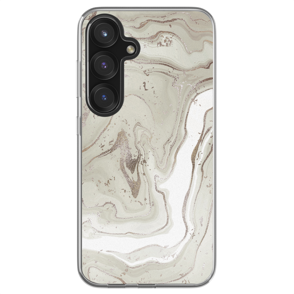 Een telefoonhoesje met een marmerpatroon, close-up.