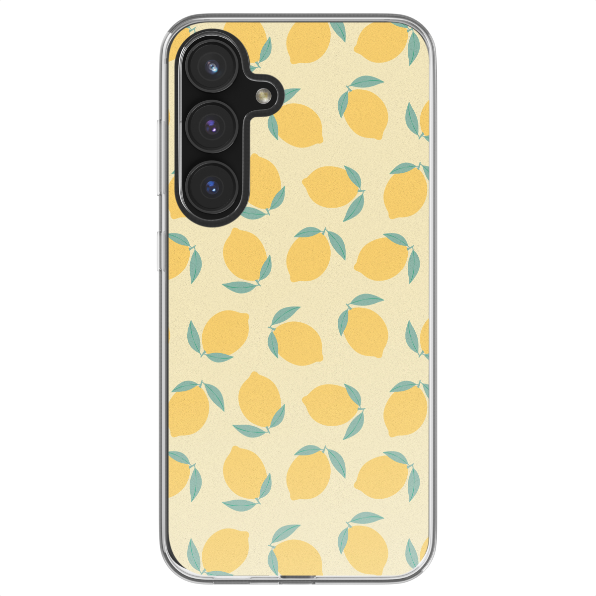 Telefoonhoesje met gele citroenen en groene bladeren.