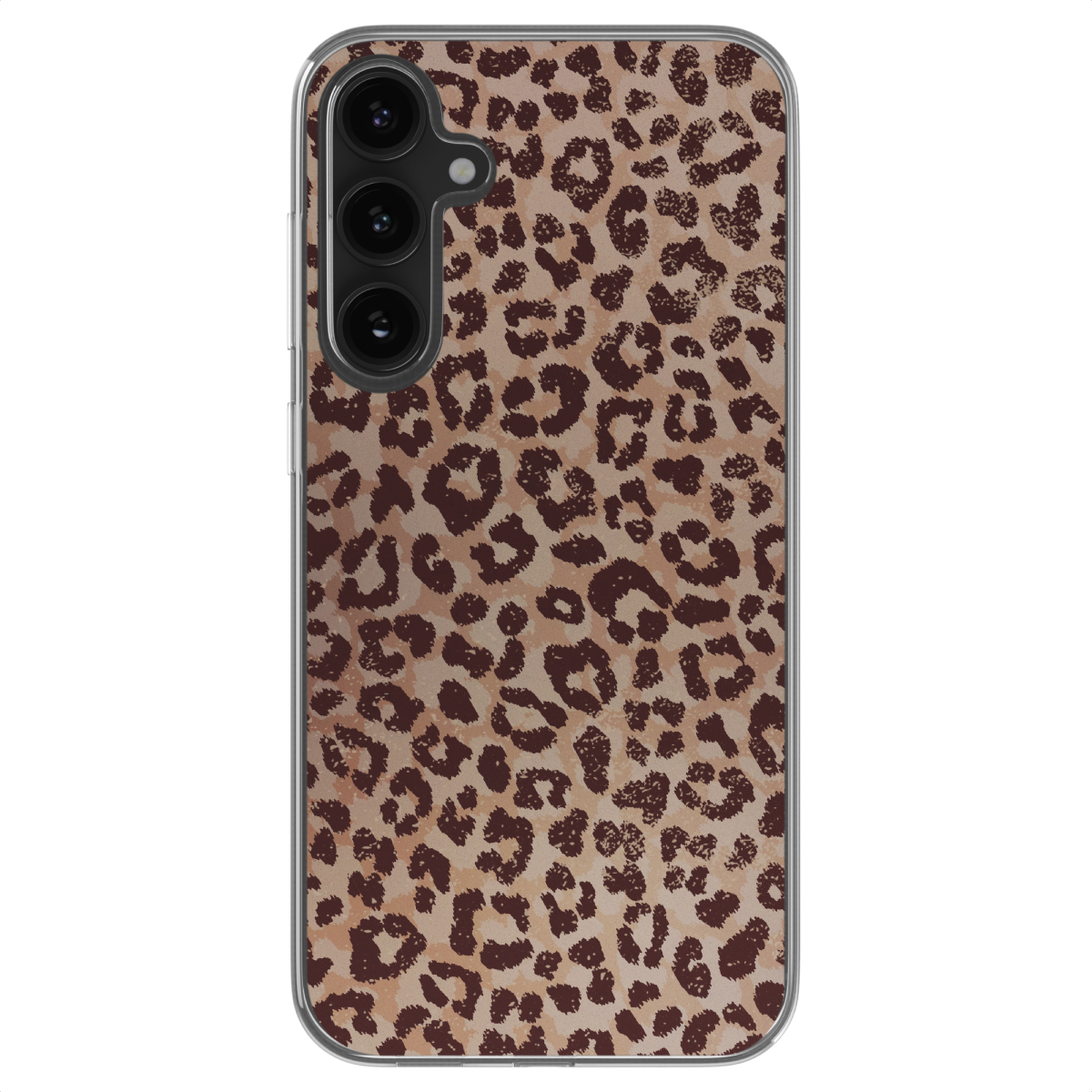 Telefoonhoesje met een bruin luipaardprintpatroon.