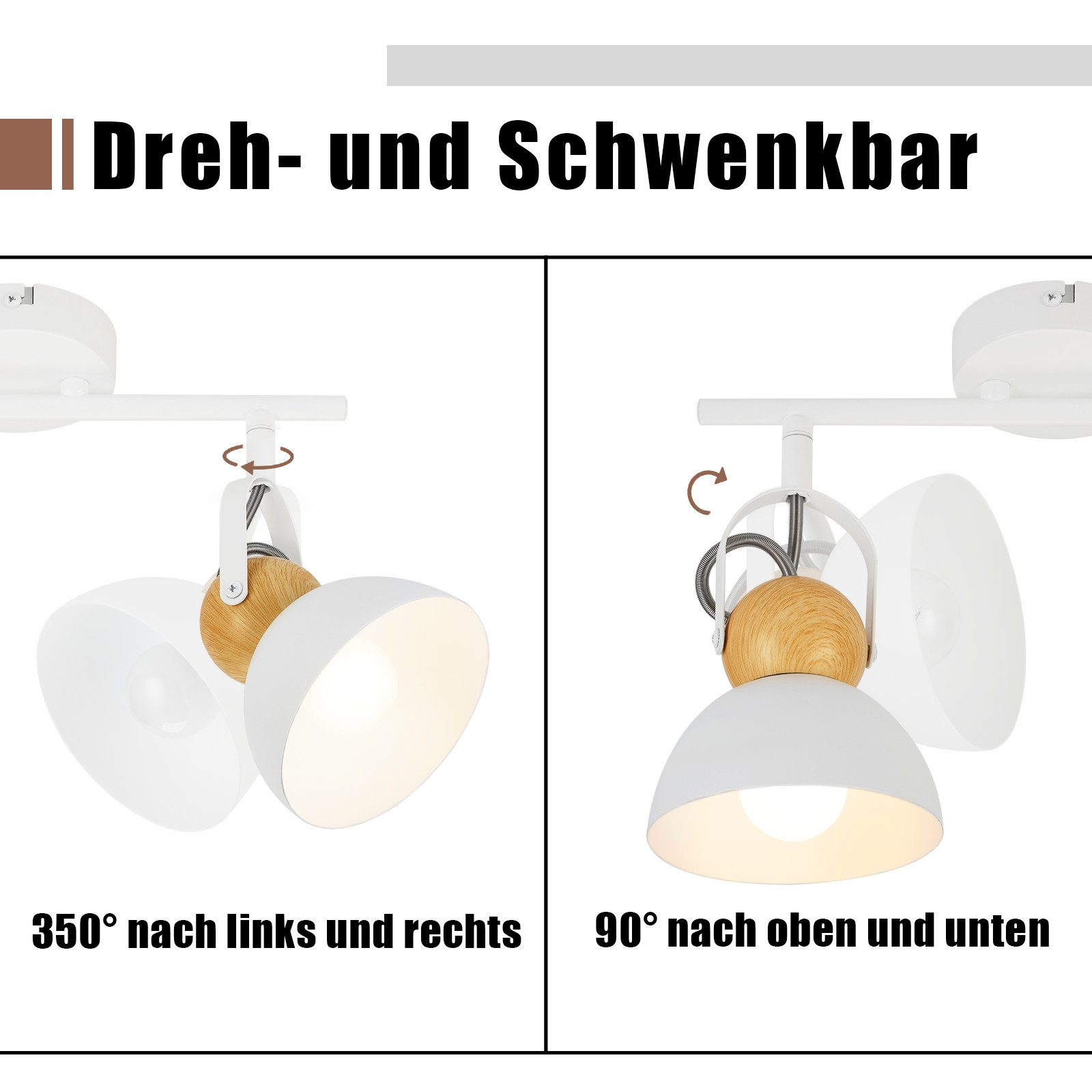 Białe regulowane reflektory. Obrazy pokazują obrót światła.