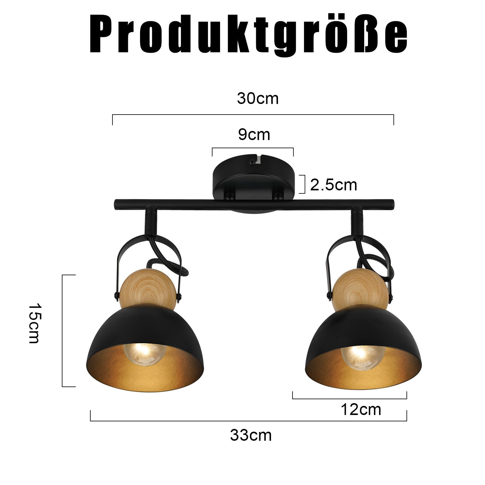 Schemat czarnych lamp sufitowych z wymiarami.