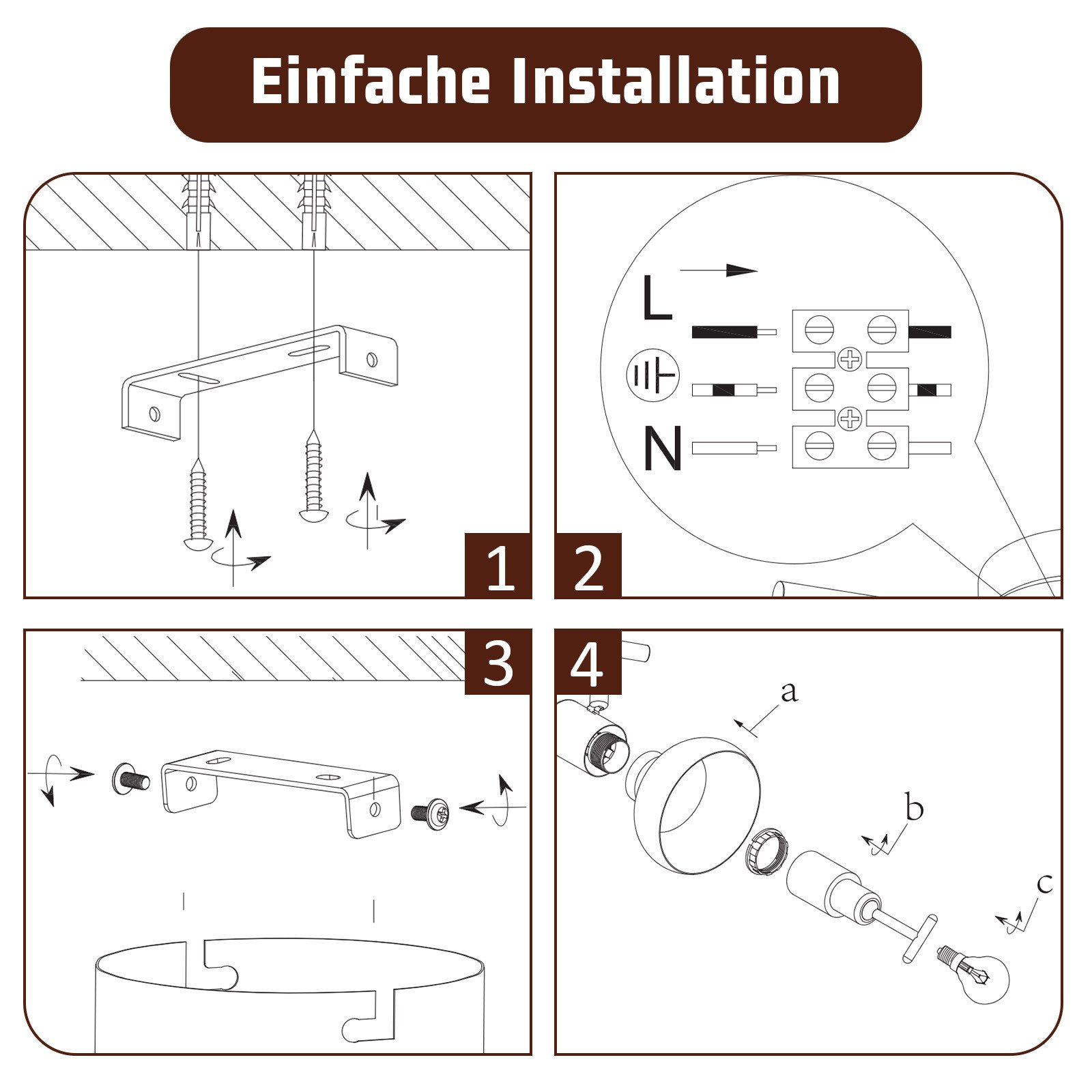 Schemat z instrukcją instalacji światła. Zawiera rysunki i tekst.